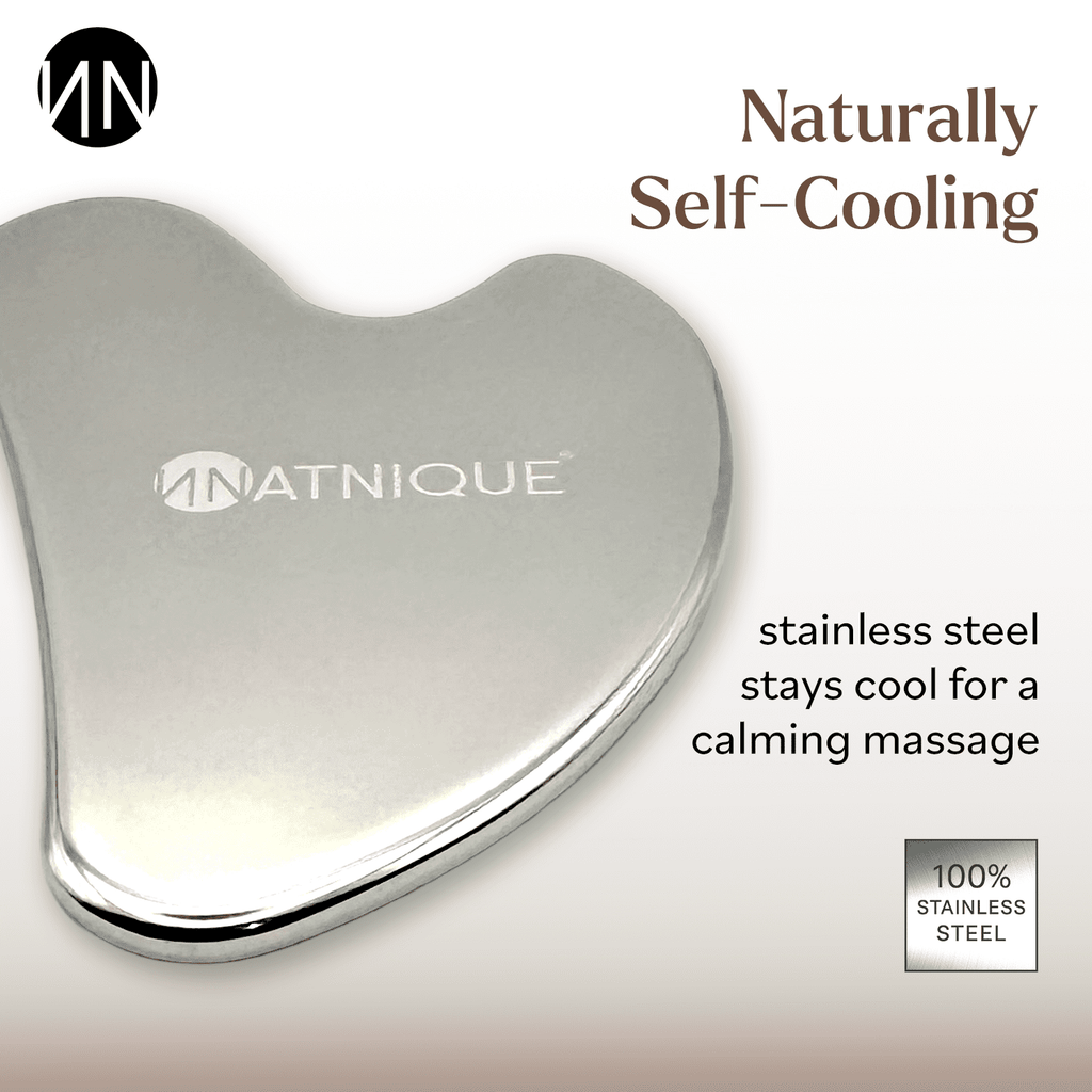 Stainless Steel Gua Sha Massager, Heart Shaped, for Face, Neck, Body, Deep Tissue, w/ Travel Pouch - Image 6