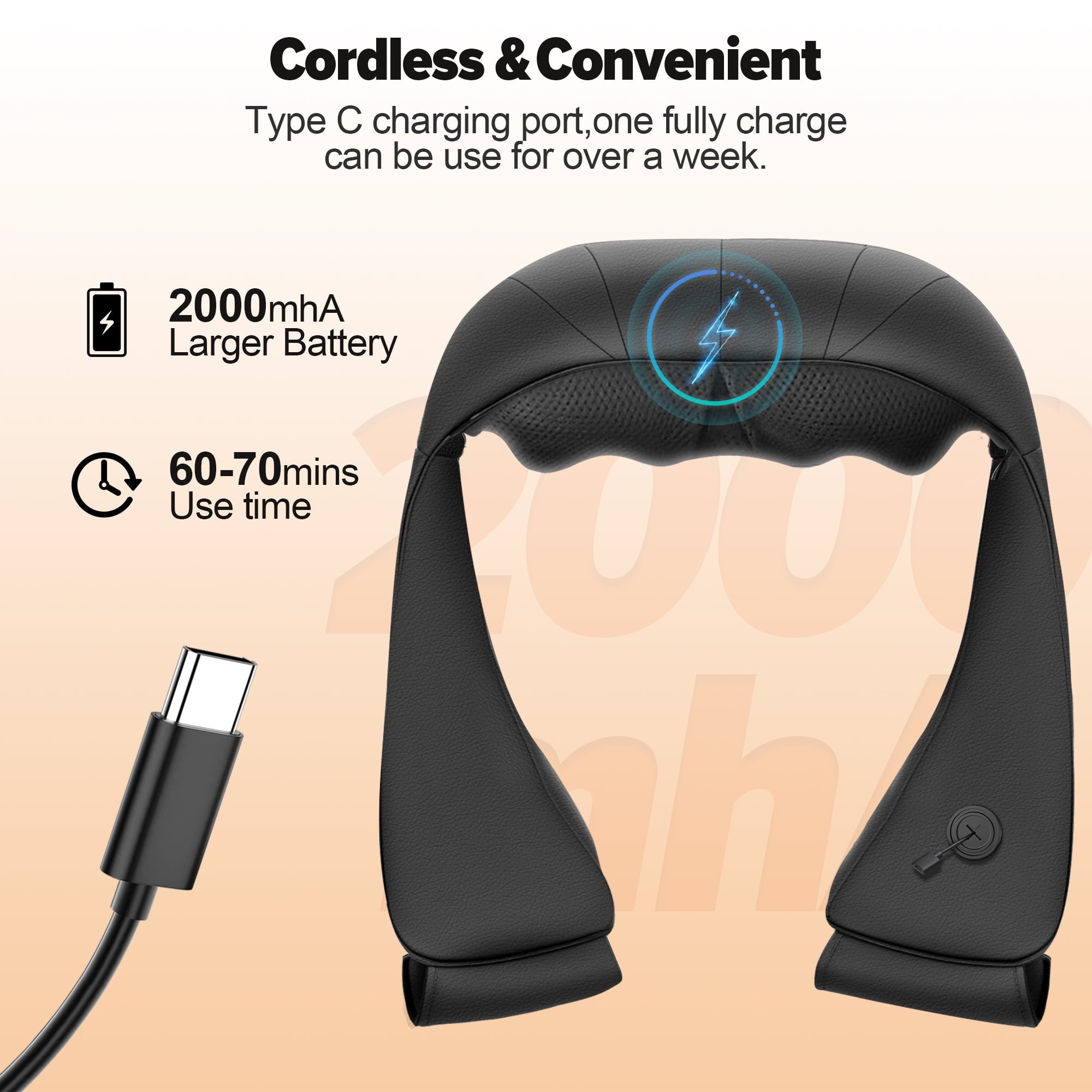 Cordless, Shiatsu Shoulder and Kneading Back with Heat, Rechargeable for Home, Office, Car Use and Travel Use, Black - Image 3