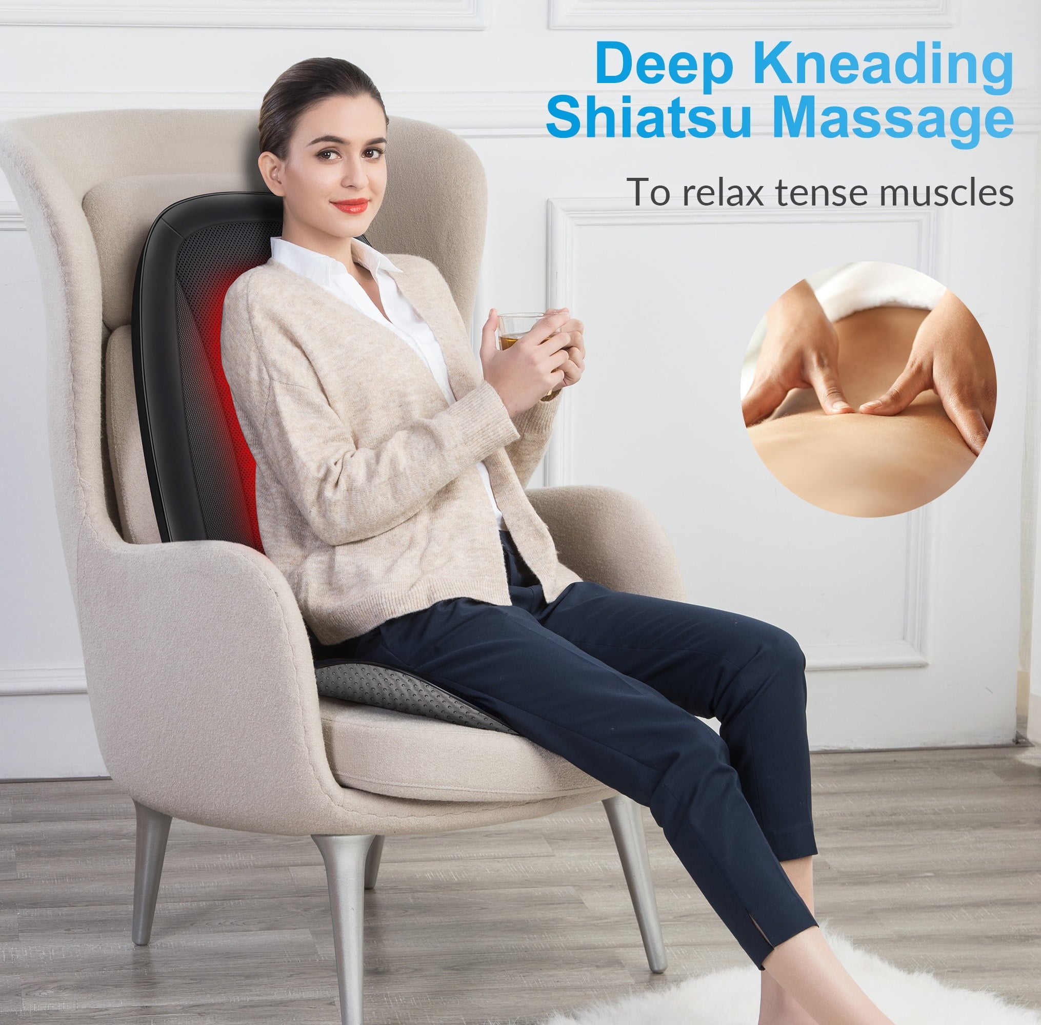 Massager with Heat Deep Tissue Kneading Massage Seat Cushion Electric Chair Pad Black - Image 5
