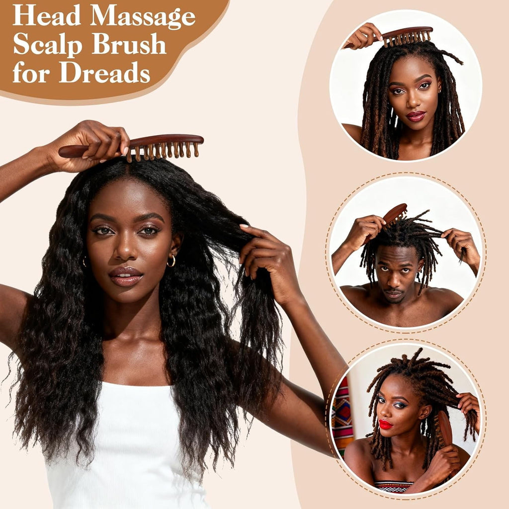 3 Pack Wooden Scalp Massager Tool Loc Combs,Long Handle Head Massage Scalp Loc Brush for Dreads,Multifunctional Hair ... - Image 5
