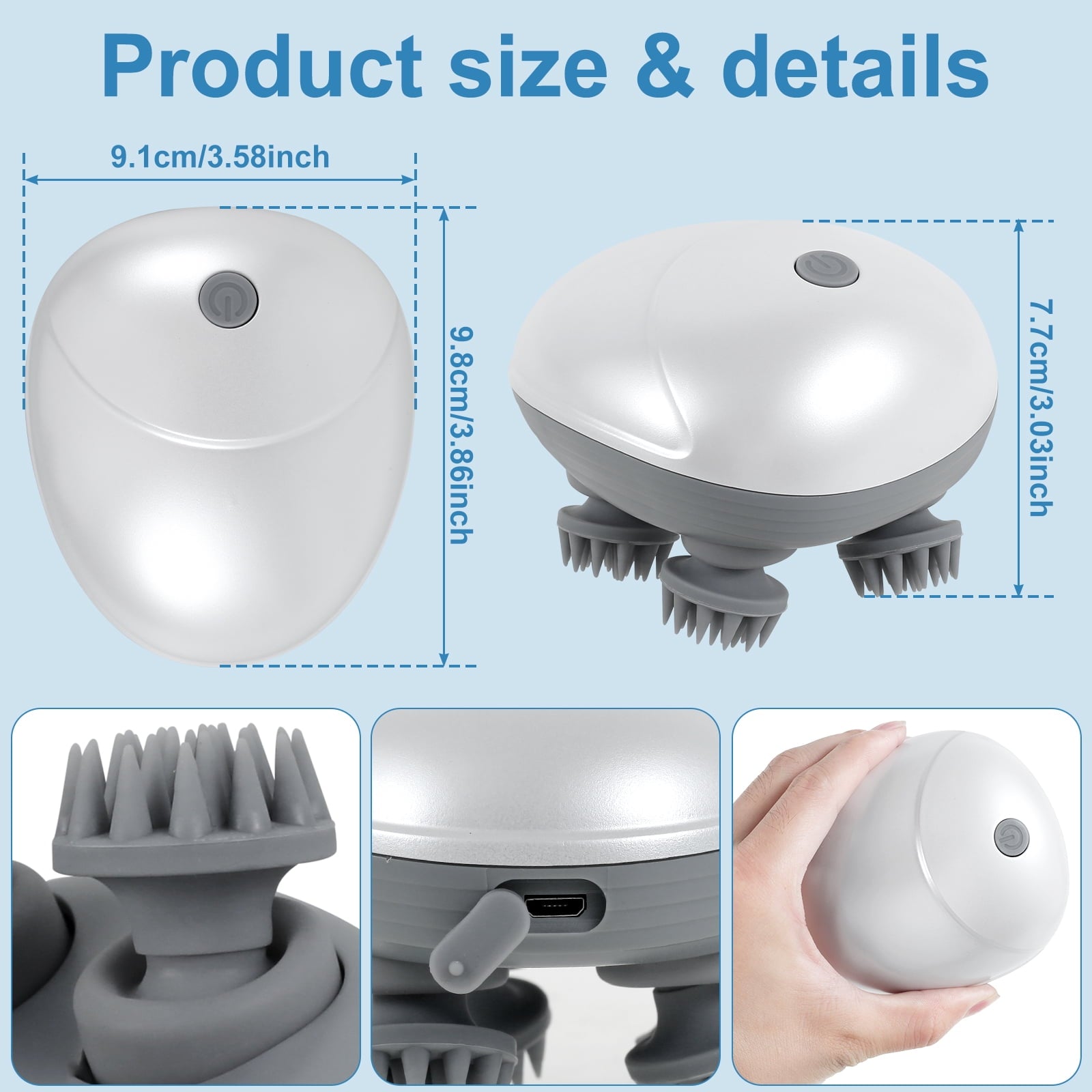Electric Pet Massager Portable Handheld Pet Scalp Massager with 4 Massage Heads 3 Modes USB Rechargeable Waterproof M... - Image 3