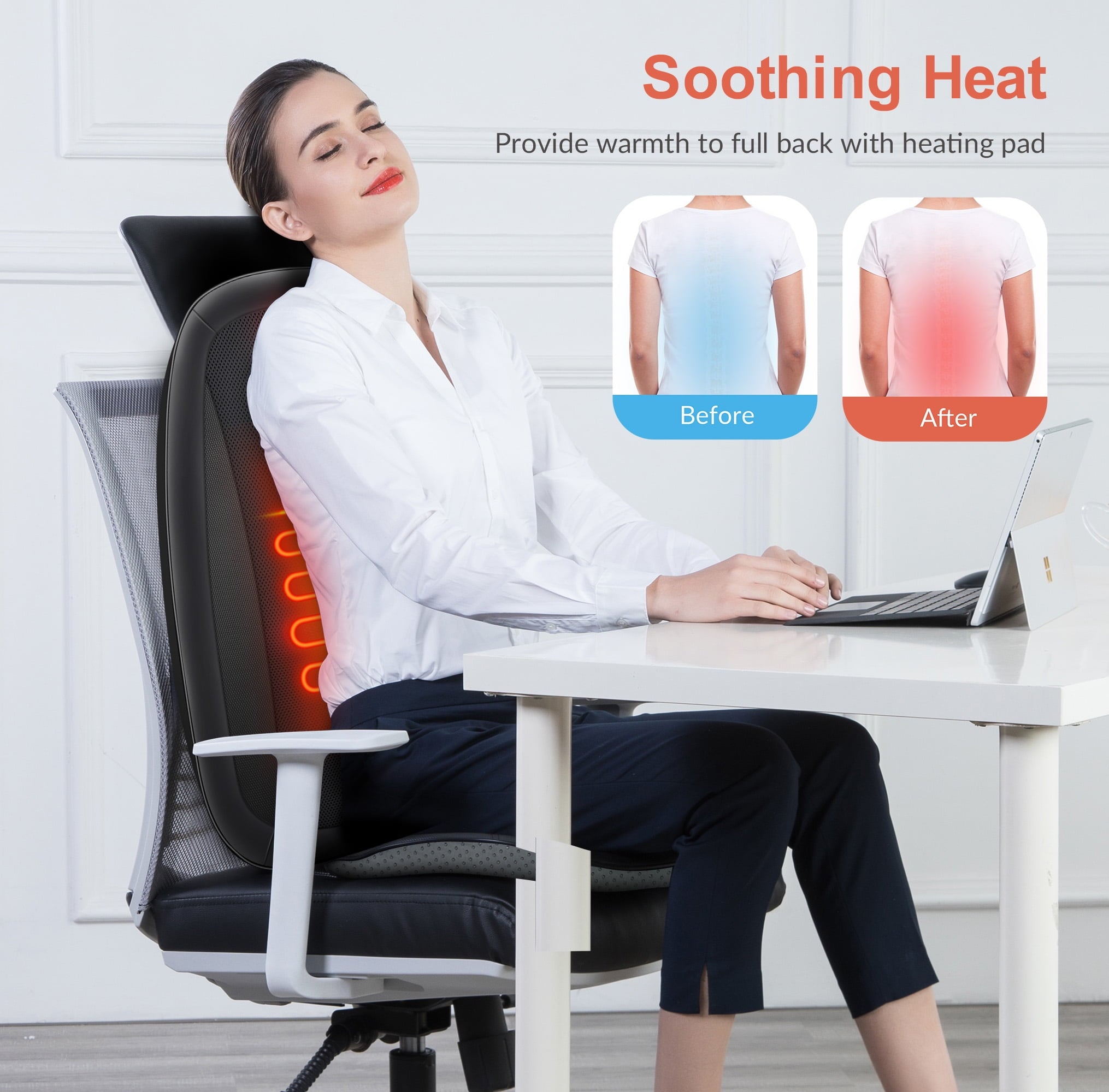 Massager with Heat Deep Tissue Kneading Massage Seat Cushion Electric Chair Pad Black - Image 4