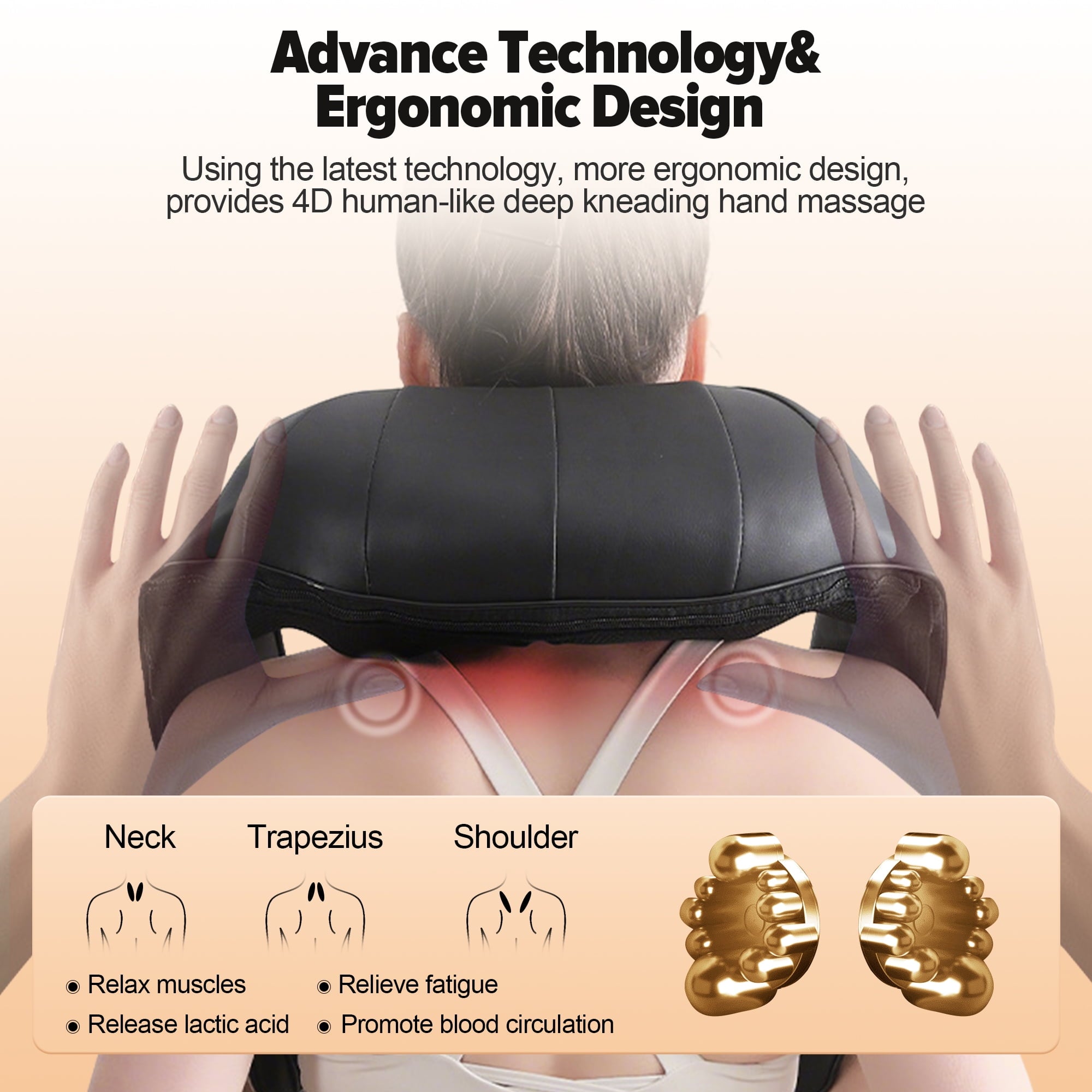 Cordless, Shiatsu Shoulder and Kneading Back with Heat, Rechargeable for Home, Office, Car Use and Travel Use, Black - Image 4