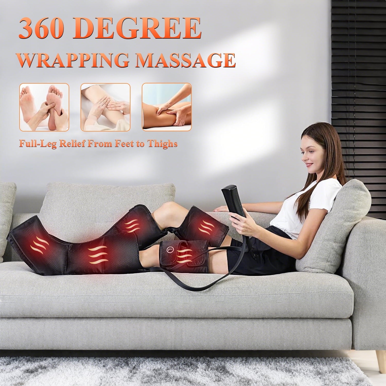 with Heat, Air Compression for Calf, Thigh, and Knee, 3 Zone Foot for Muscle Fatigue, Swelling, Varicose Veins Relief... - Image 2