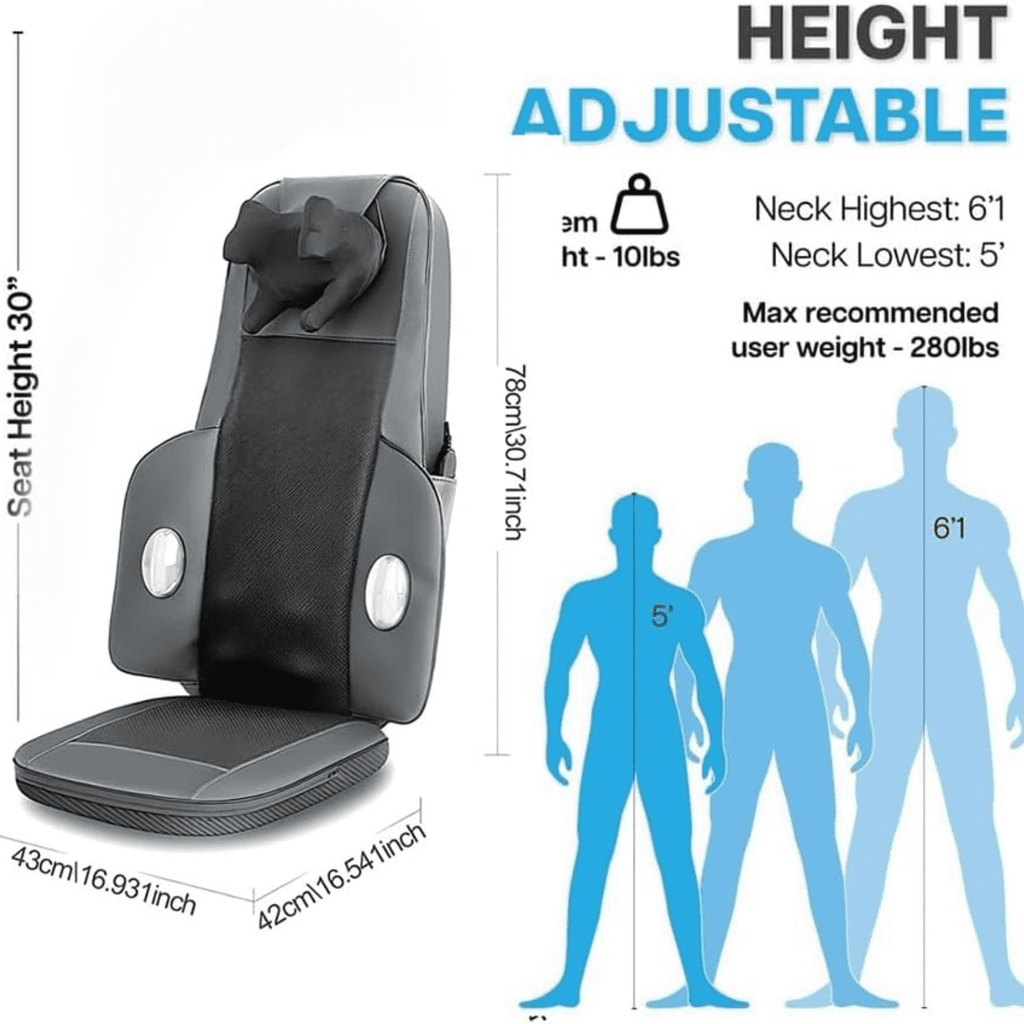 Pad Seat Massager w Adjustable Neck & Back/ Heat for Home Office, Gray - Image 3