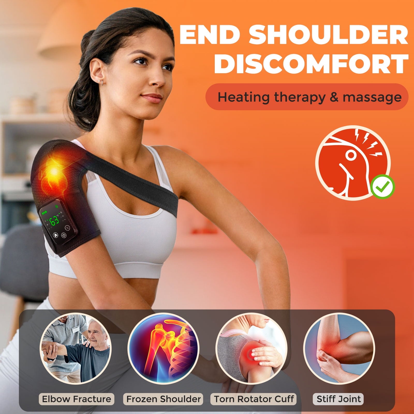 Shoulder Elbow 3-in-1 Vibration , Portable Wireless Heated Brace Wrap Relax for Office, Study - Image 4