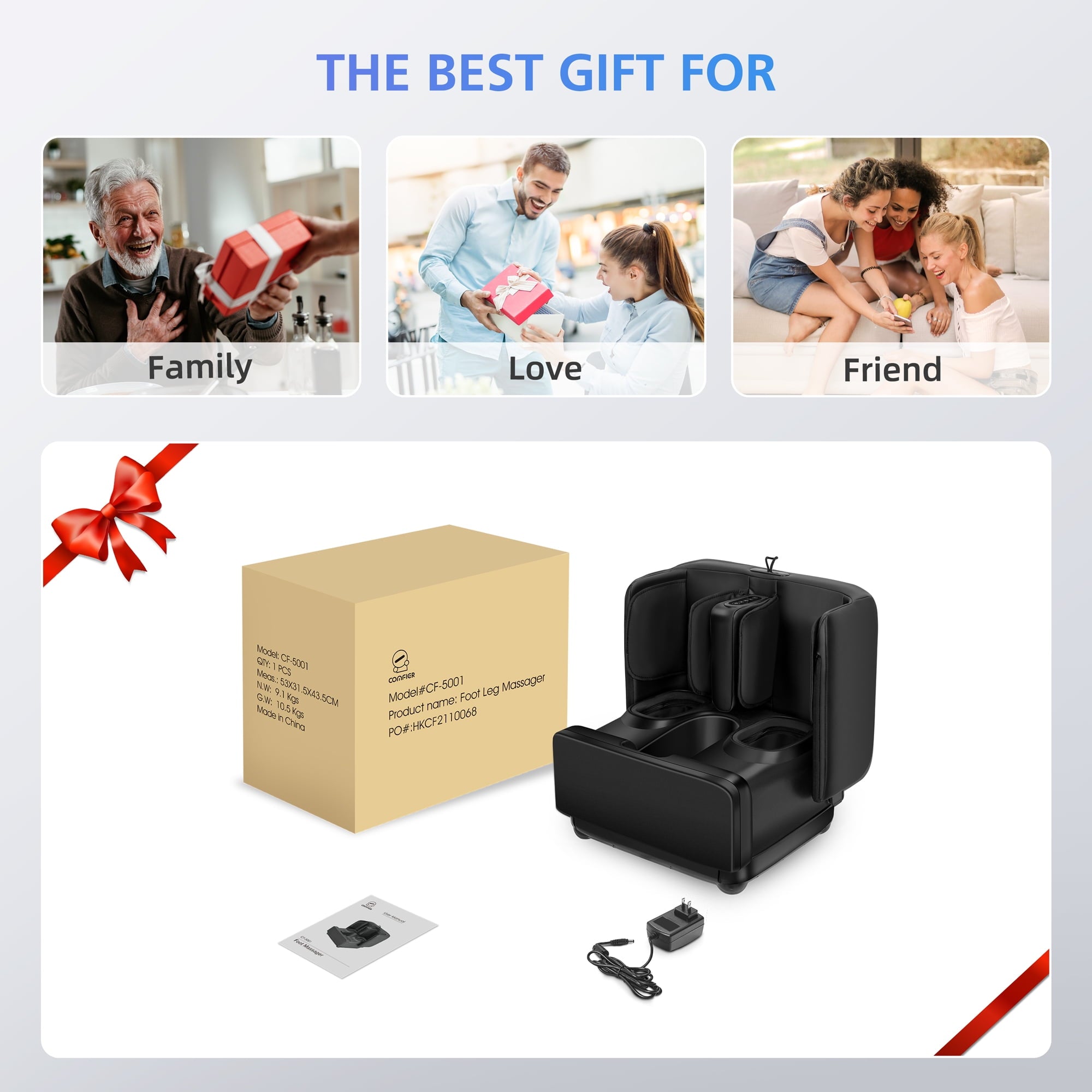 2 in 1 Foot Massager Machine & Ottoman Foot Rest Shiatsu Calf and Foot Massager with Heat Black - Image 3