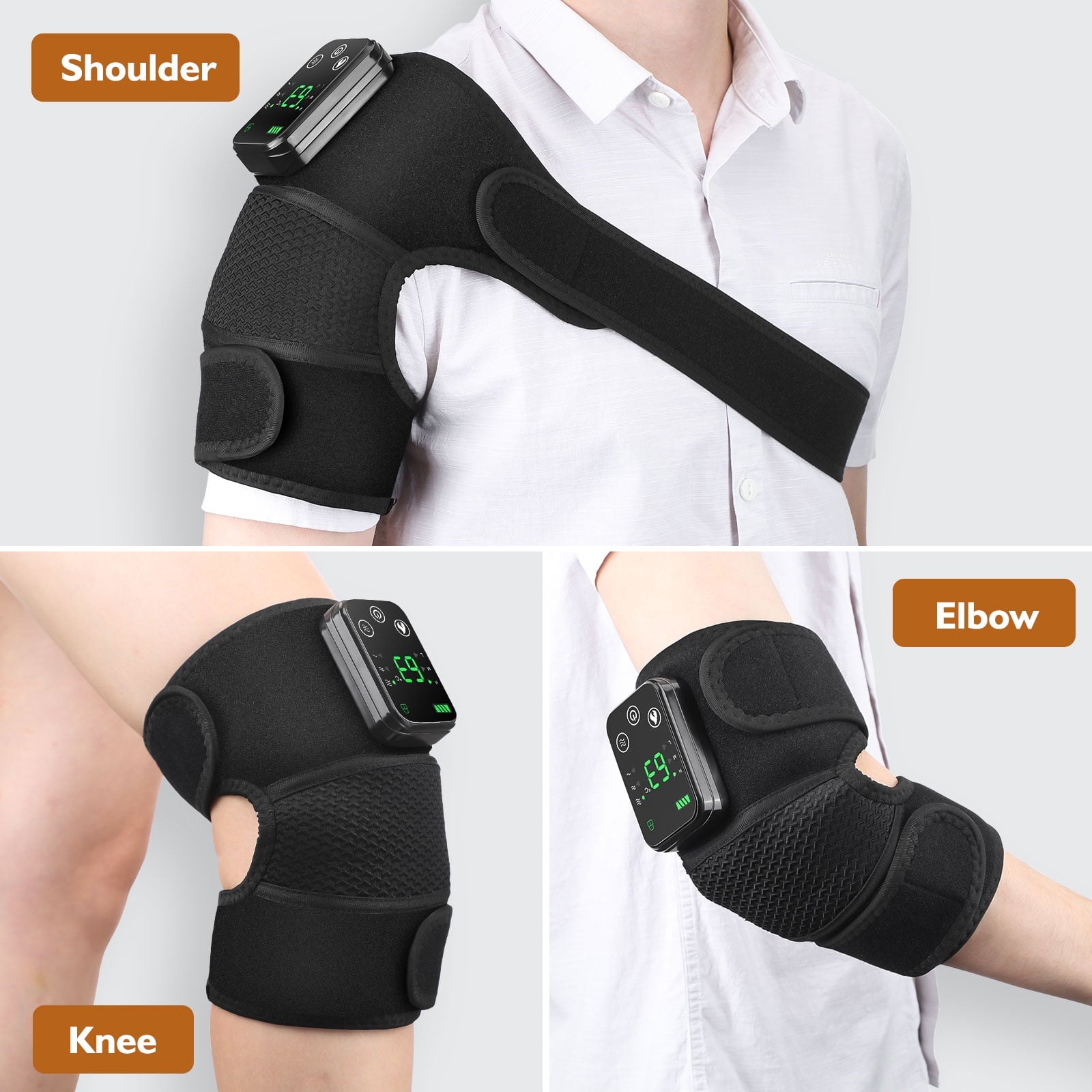 Shoulder Elbow 3-in-1 Vibration , Portable Wireless Heated Brace Wrap Relax for Office, Study - Image 5