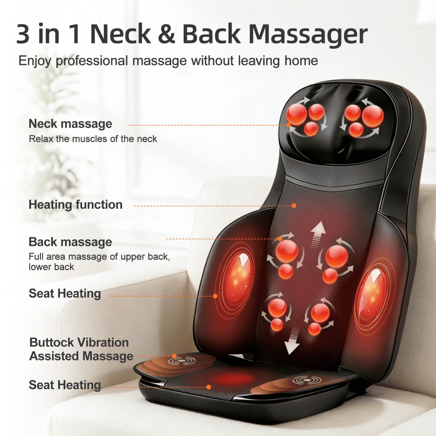 Portable Massage Mat with Shiatsu Kneading & Vibration, 3-in-1 Back Neck Calf Massager with Heating for Full Body Rel... - Image 2
