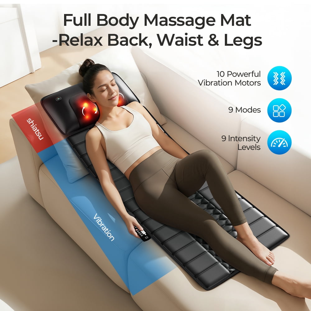 Electric Full Body Massage Mat with Heat Function, 10 Vibration Motors, 9 Intensities, Detachable Pad, Deep Pain Reli... - Image 5