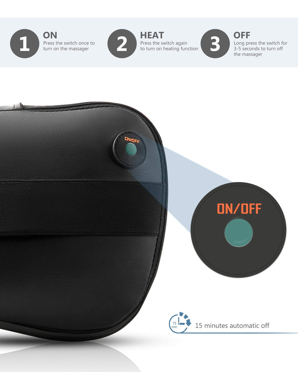Massager with Heat, Shiatsu Deep-Kneading Massage for Muscle Pain Relief Spa-Like Soothing for Home Car and Office - Image 3