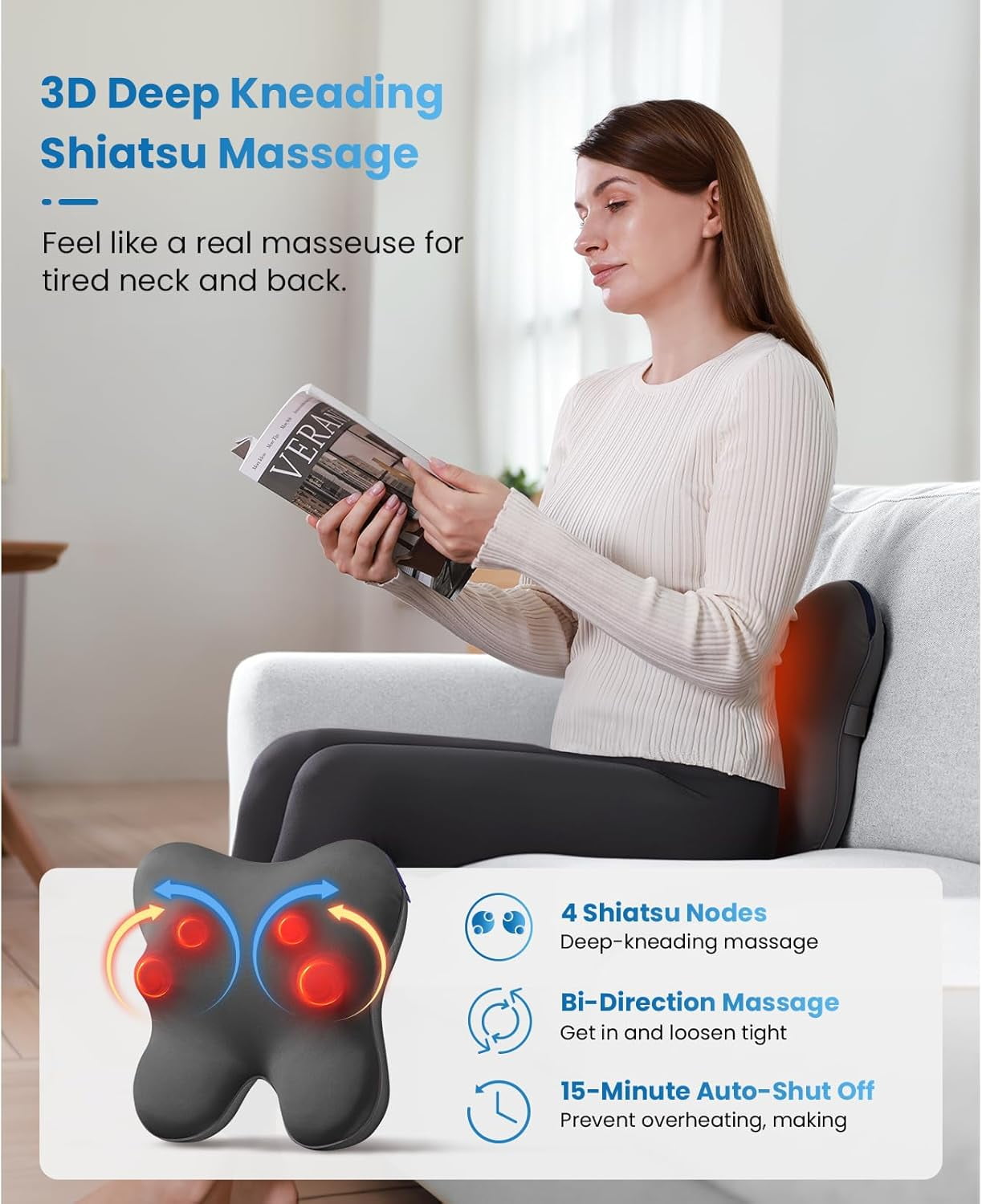 EZBack Plus Neck Massager with Heat Remote, Back Massager with 3 Level for Pain Relief Deep Tissue, Shiatsu Kneading ... - Image 3