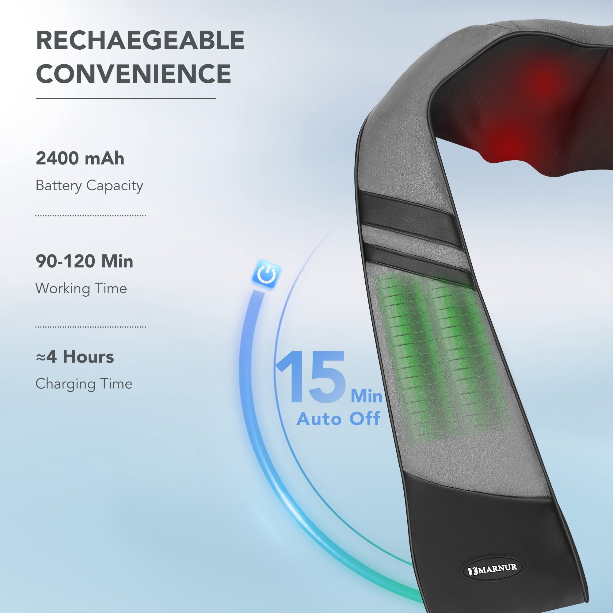 and Shoulder Massager with Heat, 3D Deep Tissue Kneading Rechargeable Massager for Home Office Gray - Image 5