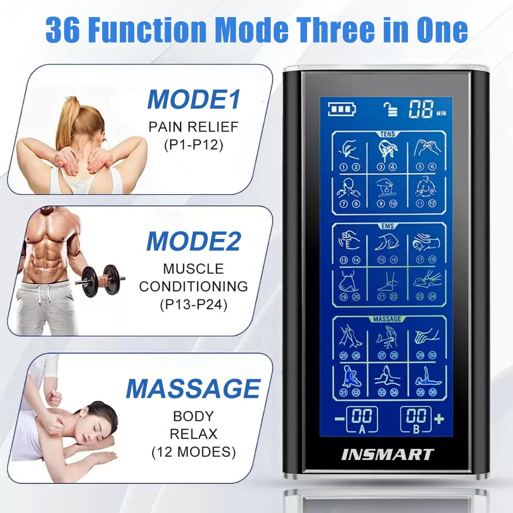 3-in-1 Unit Rechargeable Muscle Stimulator Dual Channel with 10 Reusable Electrode Pads 36 Modes for Back Neck Pain M... - Image 4