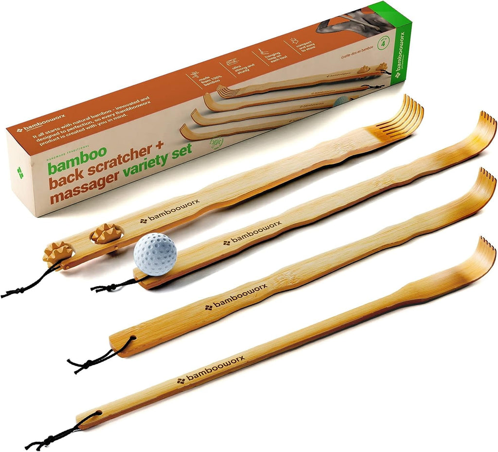 4 Piece Traditional Back Scratcher and Body Relaxation Massager Set for Itching Relief, 17.5", Strong and Sturdy, 100... - Image 4