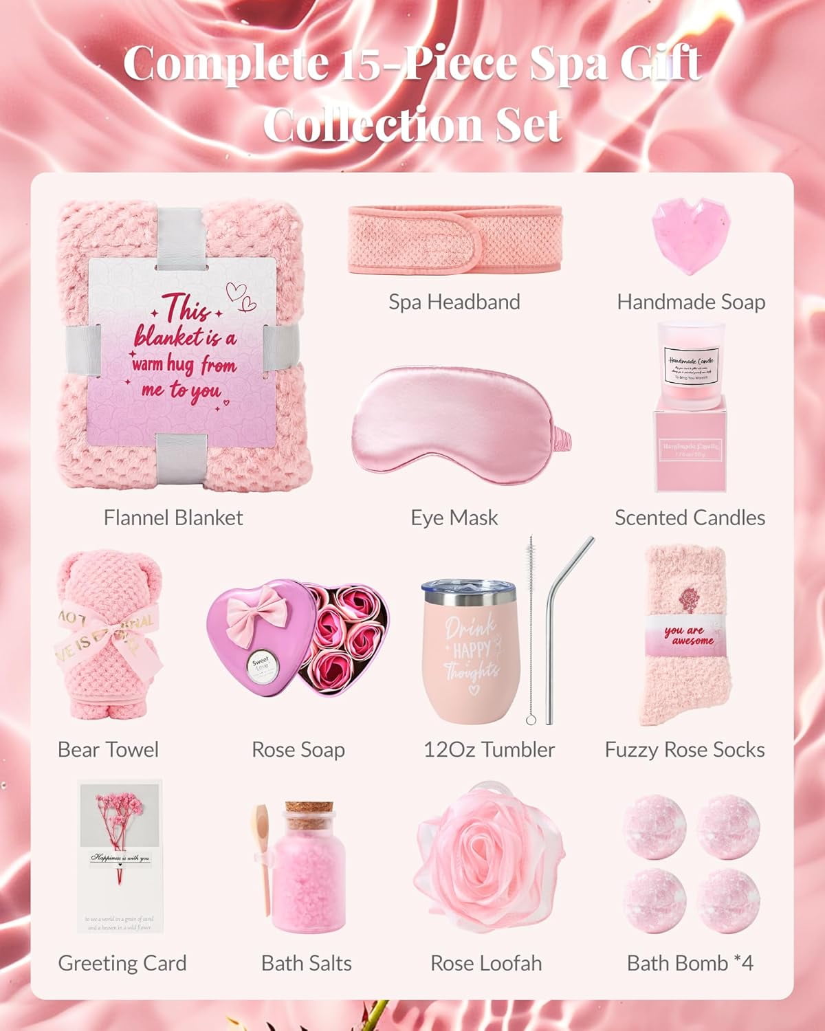 for Women Self Friend Care Gift Baskets Get Well Soon Presents Pink Rose Unique Care Relaxing Package Basket Christma... - Image 3