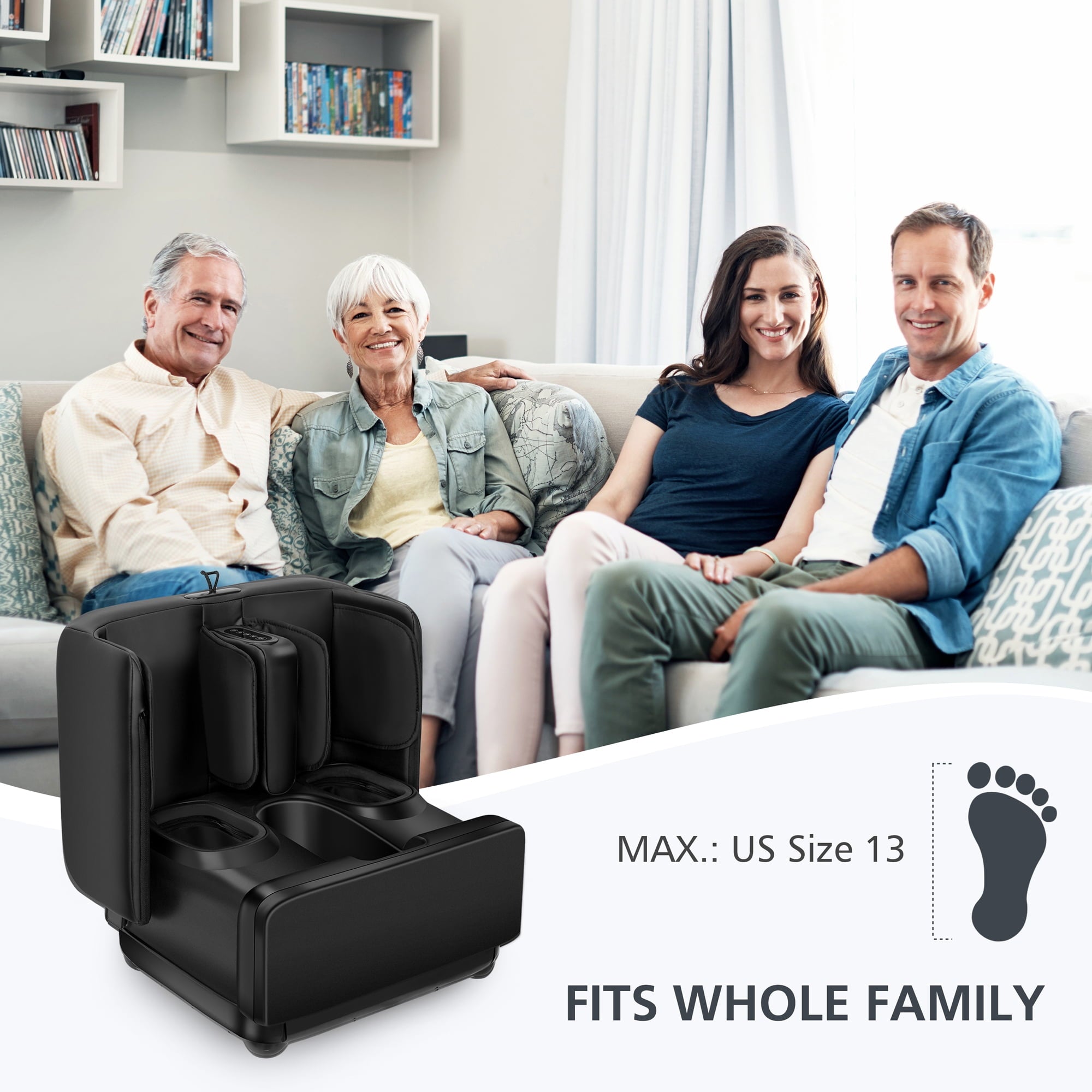 2 in 1 Foot Massager Machine & Ottoman Foot Rest Shiatsu Calf and Foot Massager with Heat Black - Image 6