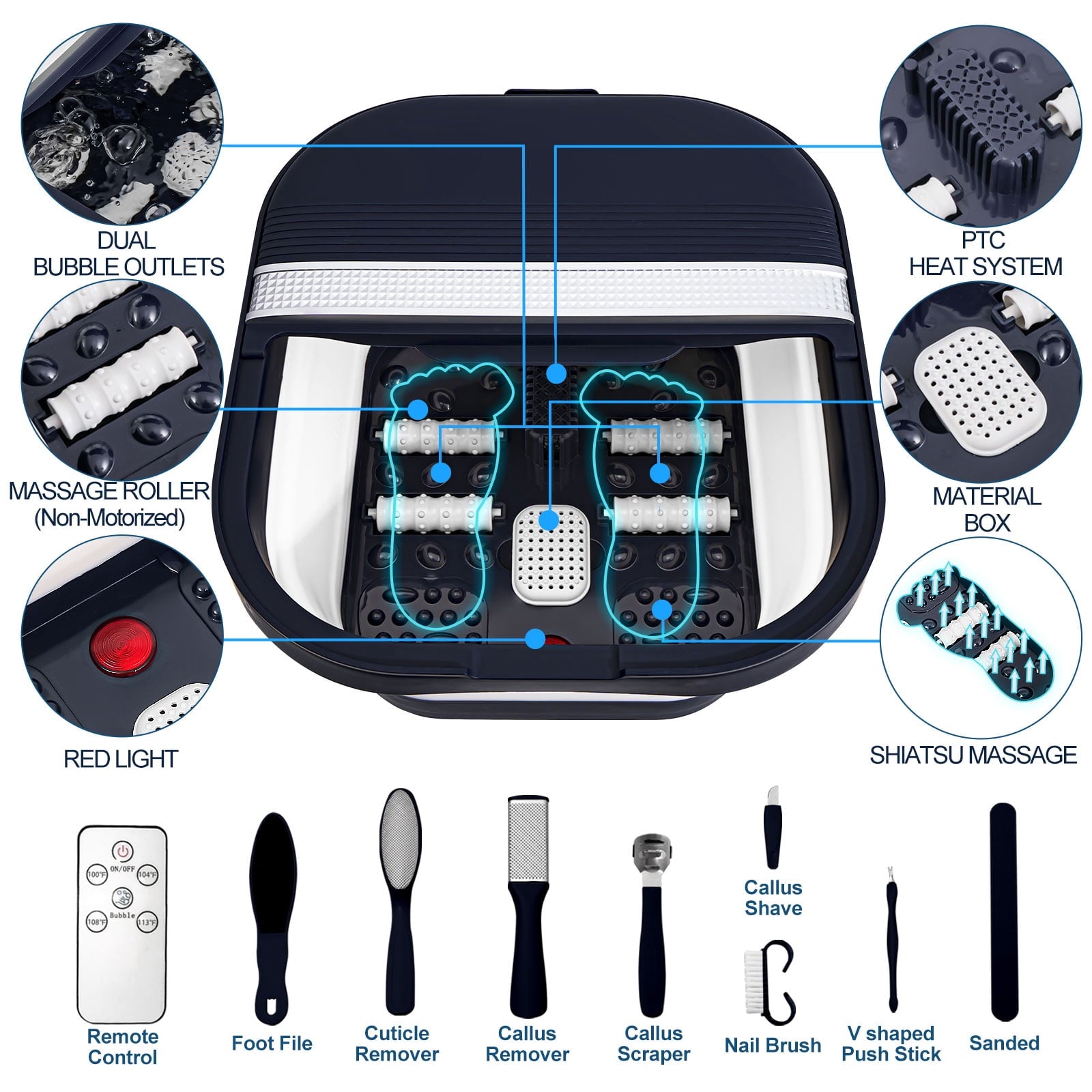 with Heat, Remote Control, Massage Rollers, Bubble, Pedicure Kit - Image 2
