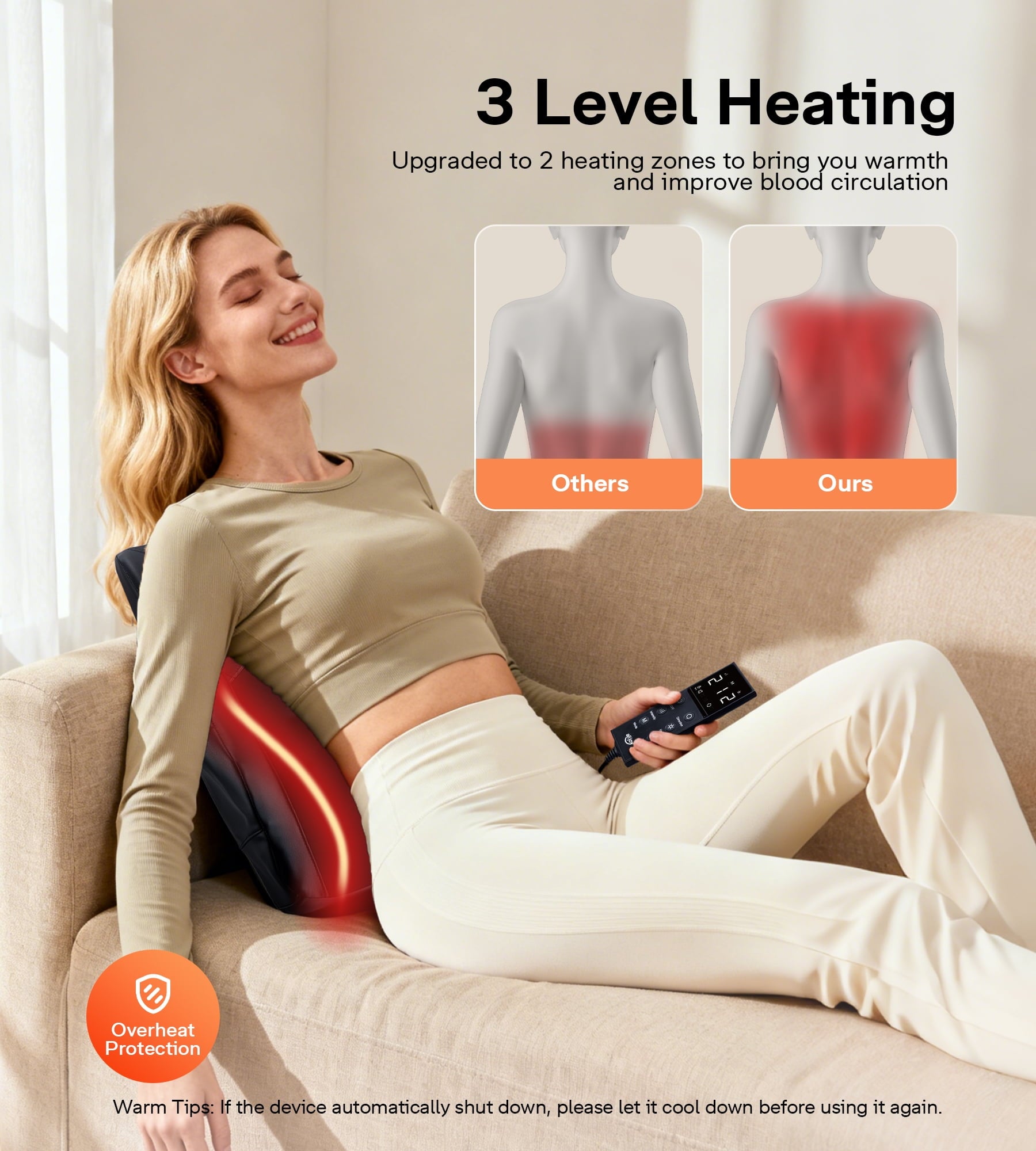 Massager Pillow with Heat, Back Massager for Pain Relief, Neck Massger, 3 Heating Levels & 4 Mode & 3 Intensities, Ch... - Image 2
