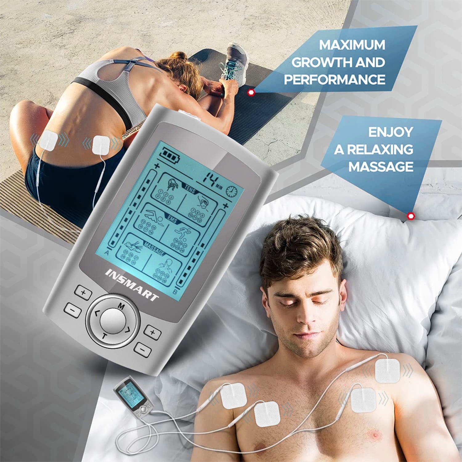 Rechargeable Muscle Stimulator Dual Channel with 10 Reusable Electrode Pads 36 Modes for Back Neck Pain Muscle Therap... - Image 2