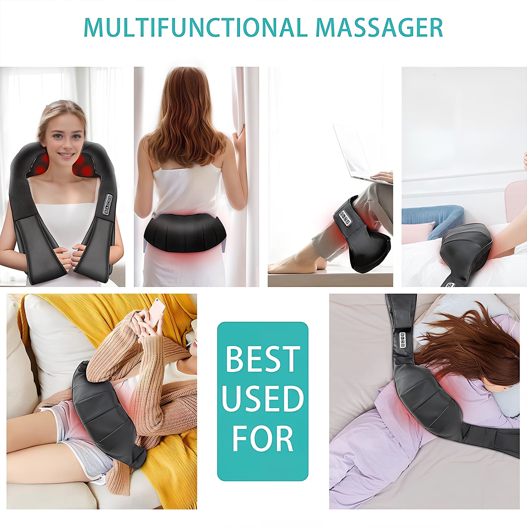 Back and Neck Massager with Heat, Electric Deep Tissue Kneading Massage Pillow, Black - Image 2