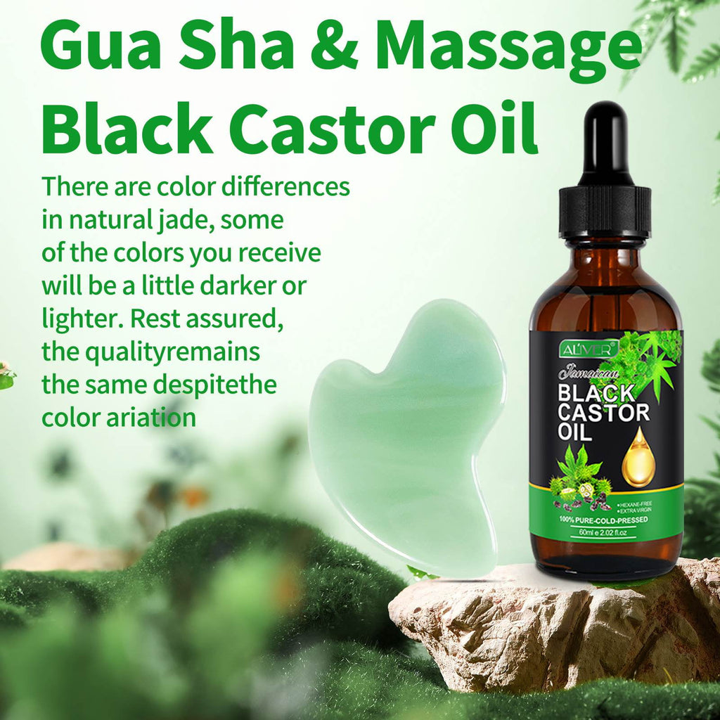 Tool + Black Castor Massage Oil, Natural Jade Tool for Face & Eye, for Puffiness Reducing & Jawline Sculpting, Relaxa... - Image 4