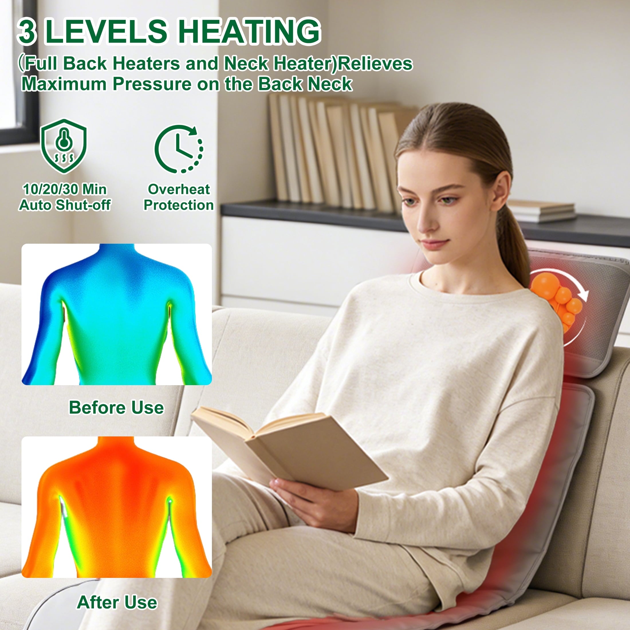 Body Massage Mat with Detachable Shiatsu Neck Massager Features Remote, 9 Modes Electric Massage Pad Back Massager wi... - Image 6