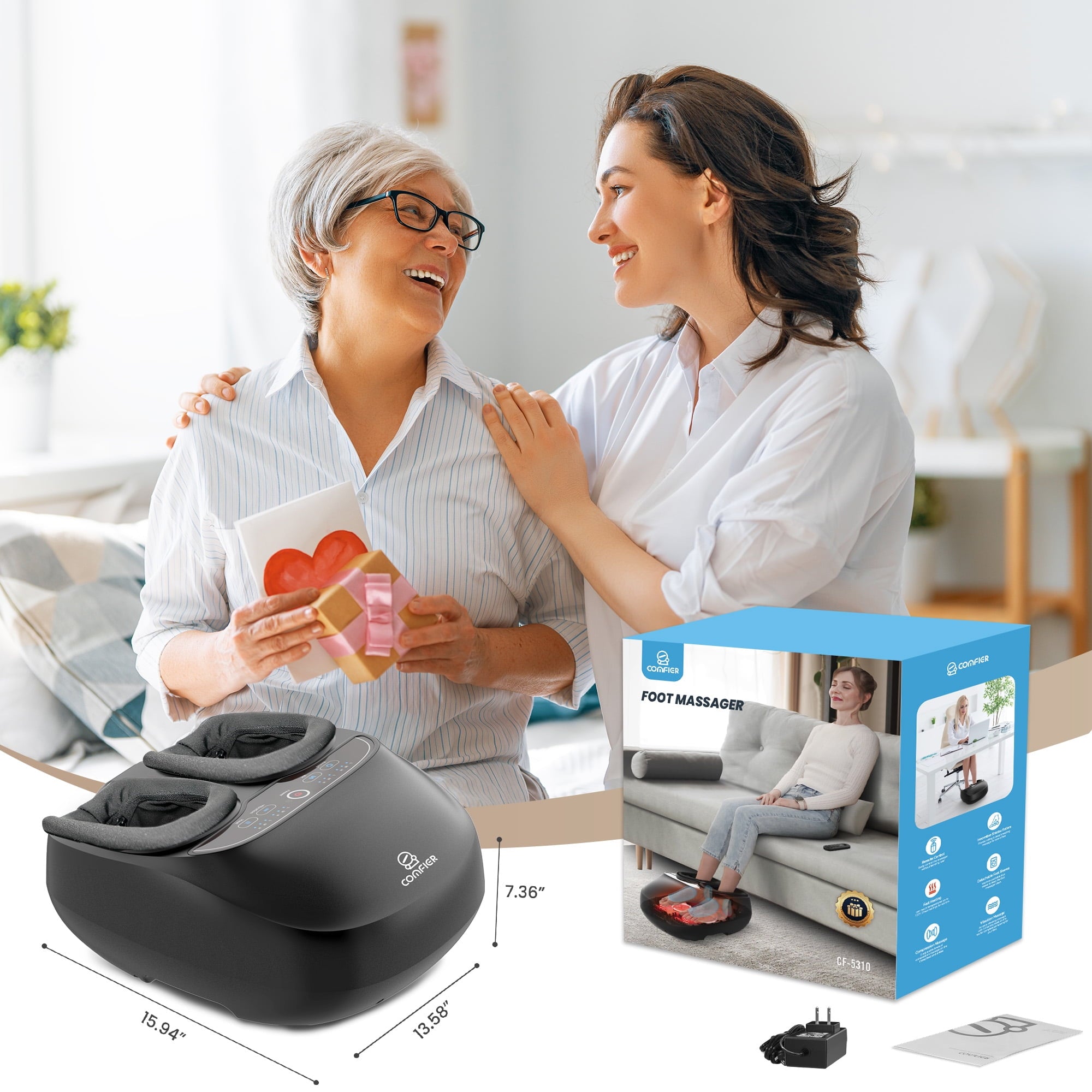 with Heat, Shiatsu Massage Machine with Remote for Plantar Fasciitis, Neuropathy, Circulation, Max Size 13, Black, Gifts - Image 3
