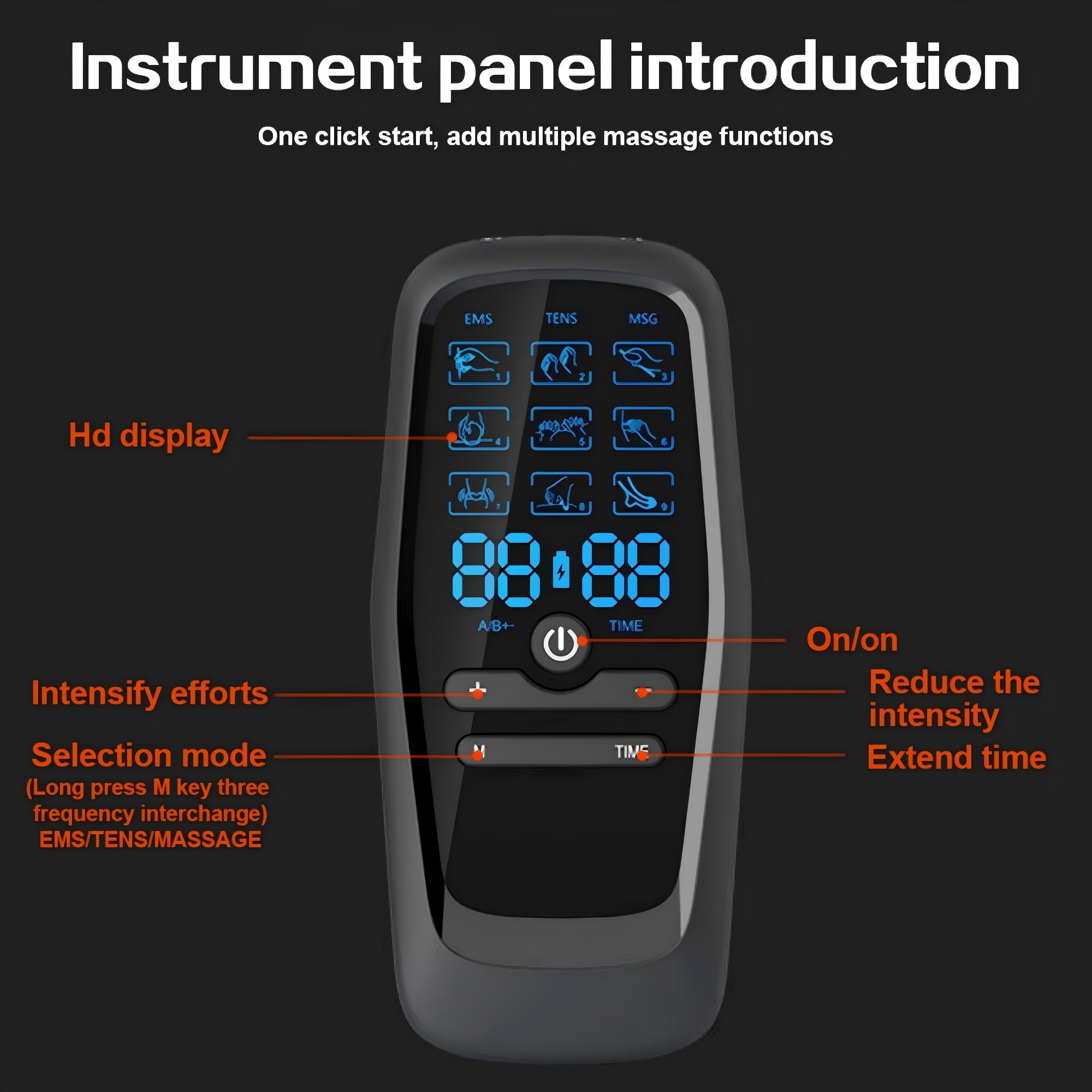 Rechargeable Muscle Stimulator Dual Channel with 8 Reusable Electrode Pads 27 Modes for Back Neck Muscle Relief Manag... - Image 6