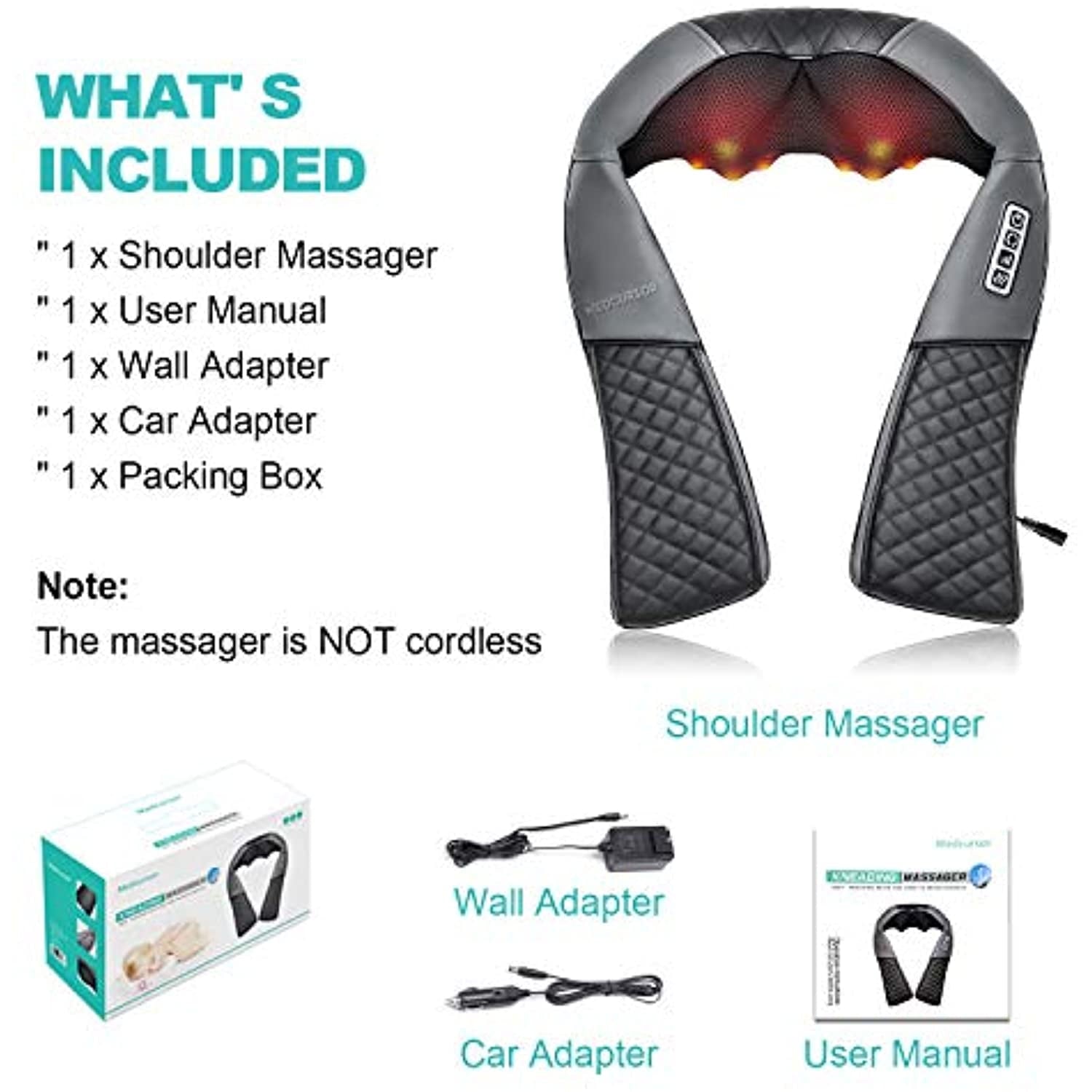 Massager, Electric Shiatsu Back Massager, Portable Deep Tissue 3D Kneading Pillow for Muscle Pain Relief, Home, Offic... - Image 5