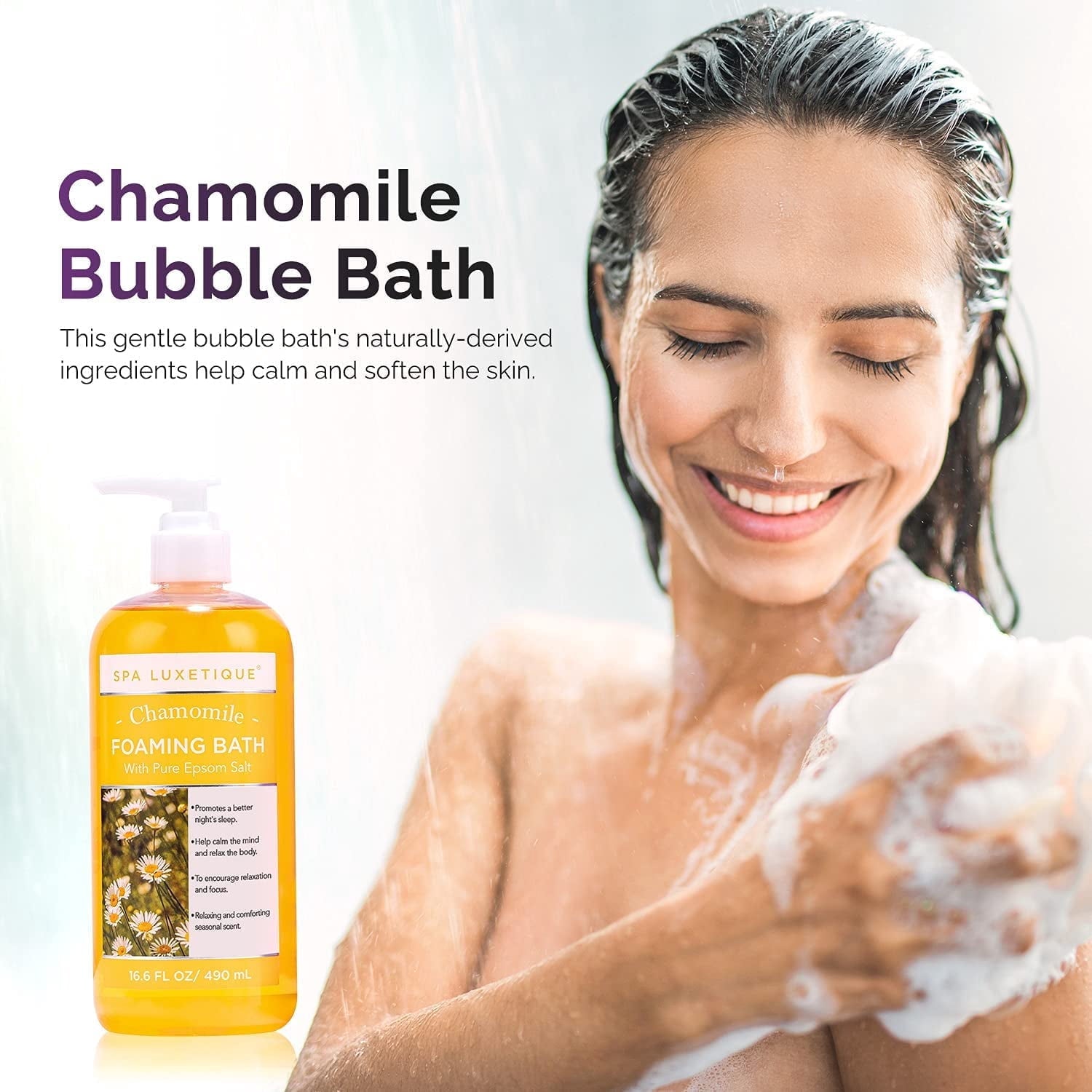 with Pure Epsom Salt - Chamomile Rose Lavender Set, Relaxing Holiday Birthady Gifts for Her, 3 Pack 49.8 fl oz - Image 5