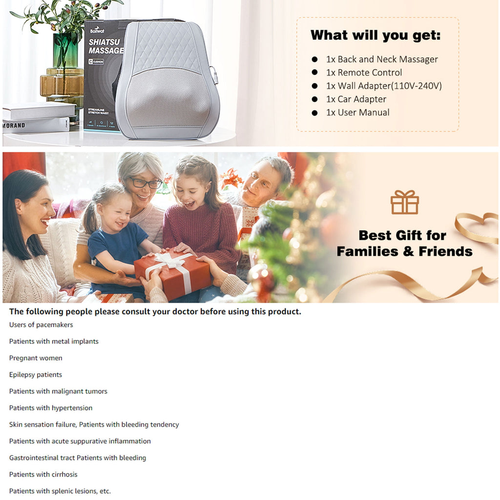 & Back Massager with Heat 3D Deep-Kneading Shiatsu Pillow, Gray Gift for Mom & Dad - Image 3