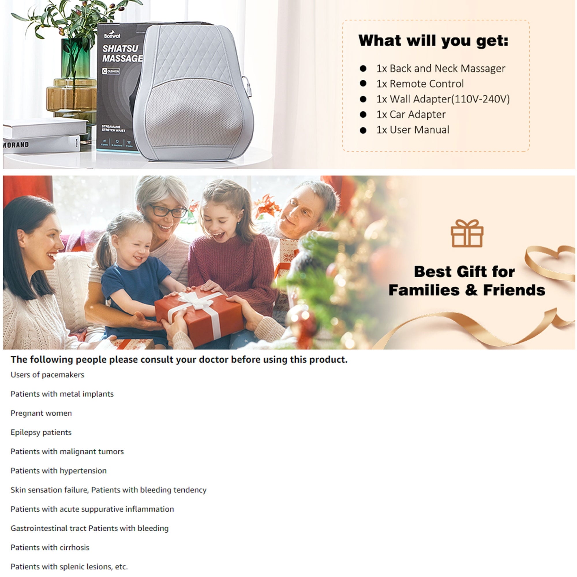 & Back Massager with Heat 3D Deep-Kneading Shiatsu Pillow, Gray Gift for Mom & Dad - Image 3