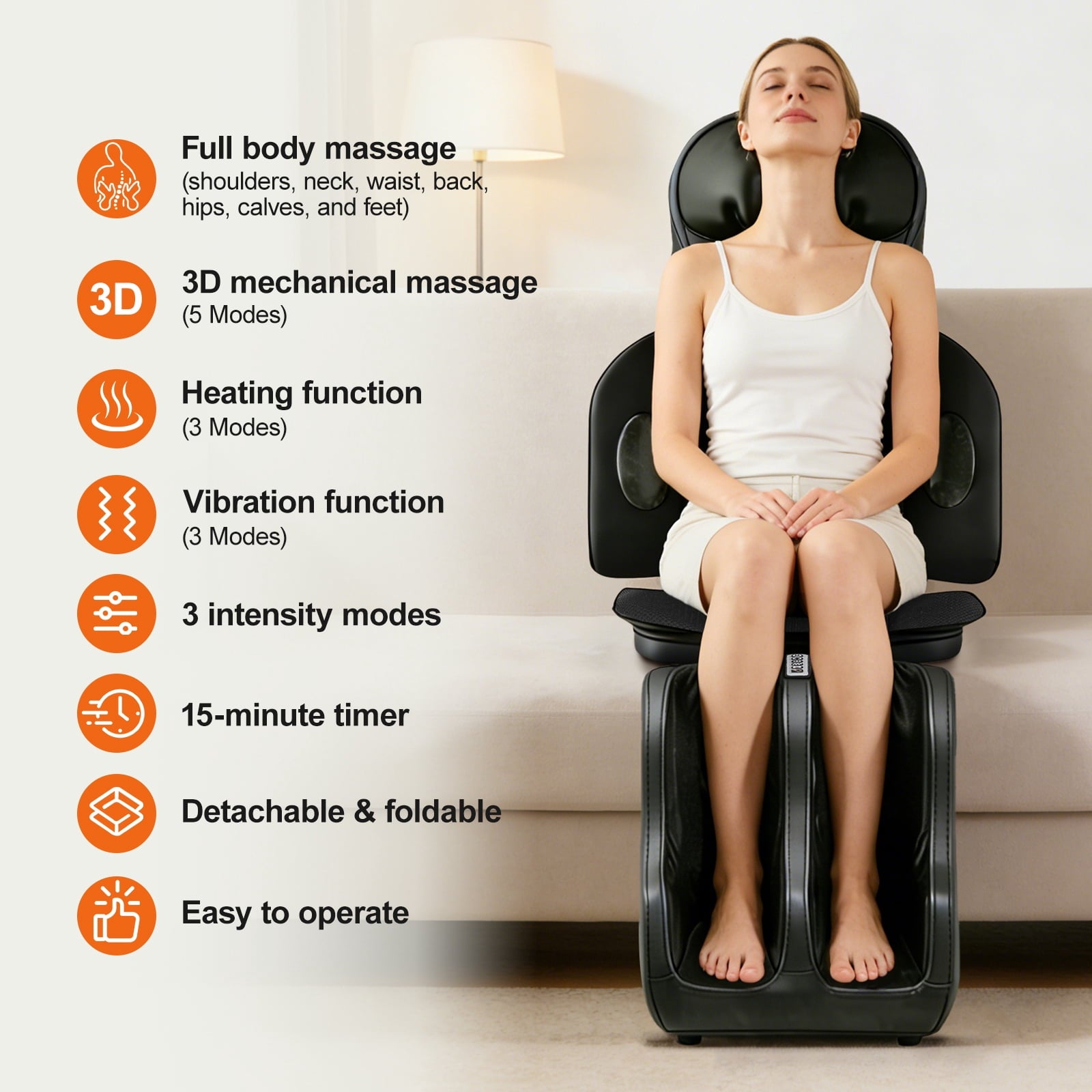 Massage Chair Pad with Heat, Shiatsu Neck & Back Massager with Foot Massager, Kneading & Rolling Massage for Pain Rel... - Image 4
