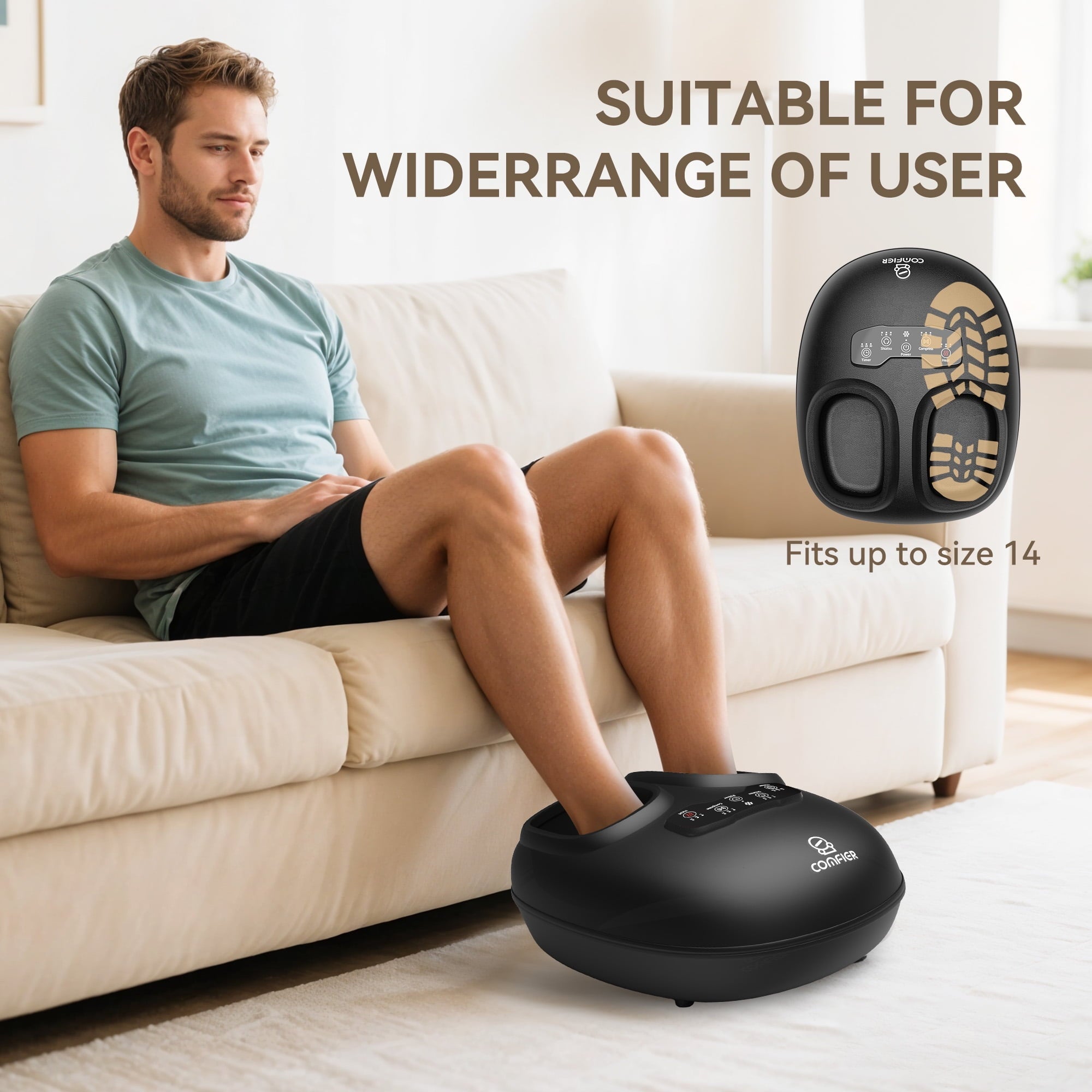 with Heat, Feet Massage Machine for Neuropathy Plantar Fasciitis, Size 14 - Image 2