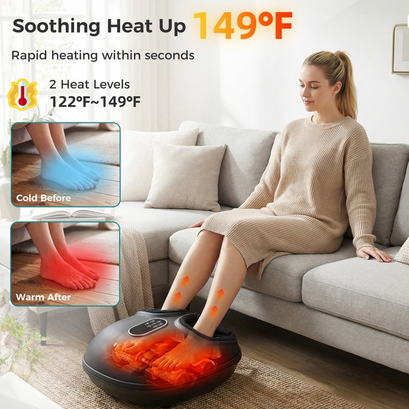 Machine with Heat & Shiatsu, Deep Tissue Plantar Fasciitis Relief, Gifts for Mom Dad, Fits Up to Size 13，Black - Image 4
