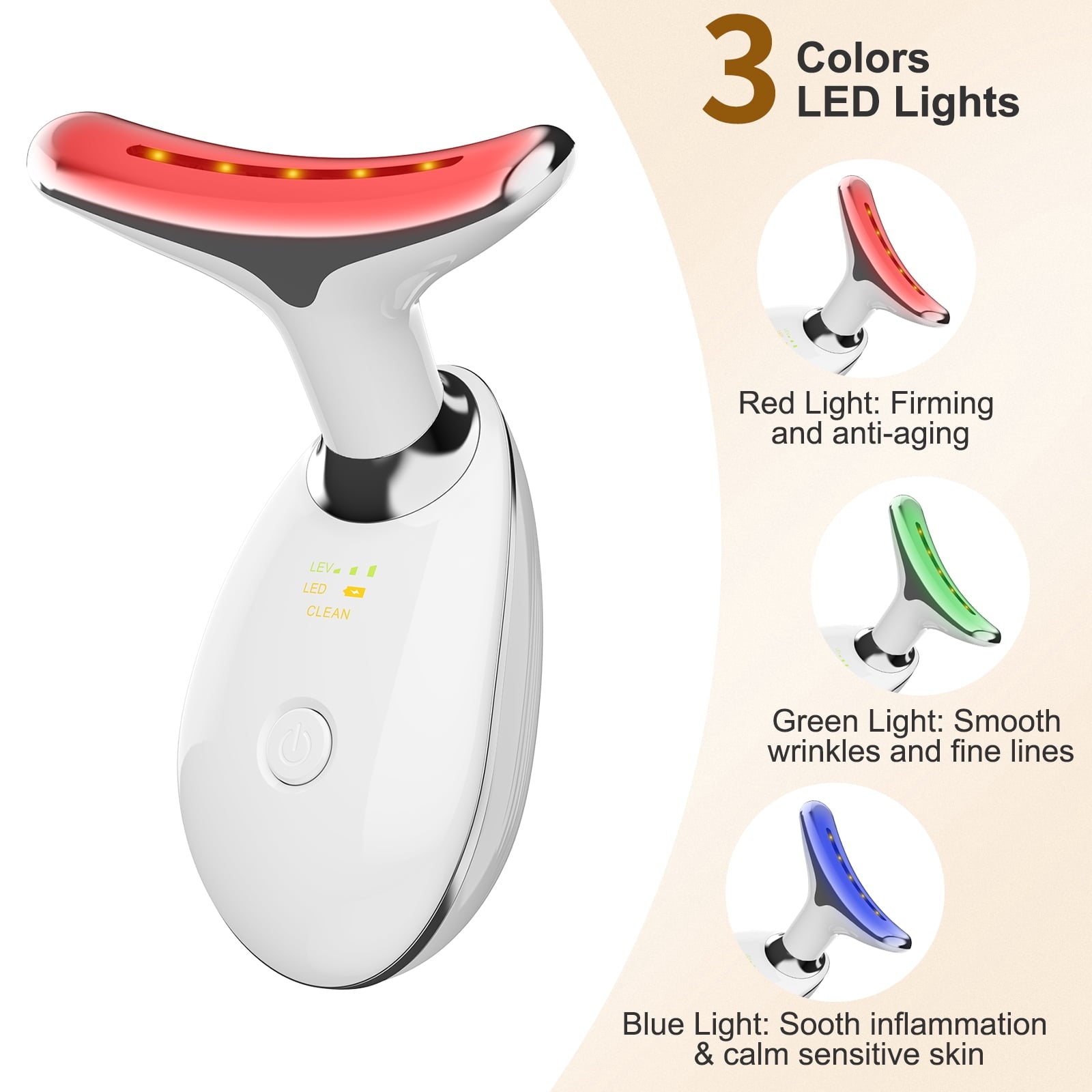and Neck Massager, 3 Color Red Light Therapy Facial Massager, Sculpting Tool for Skin Care, Smoothing, Firming - Image 3