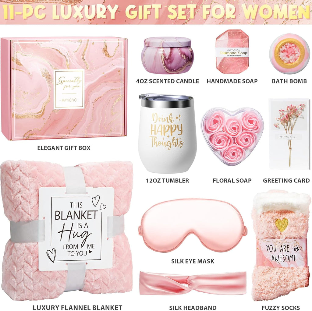 for Women Self Care Get Well Soon , Rose Relaxing Spa Basket Care Package w/ Luxury Flannel Blanket, Unique Christmas... - Image 2
