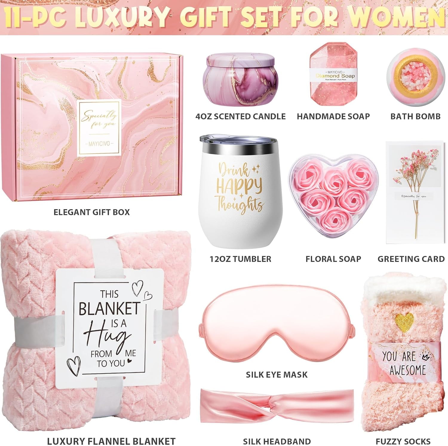 for Women Self Care Get Well Soon , Rose Relaxing Spa Basket Care Package w/ Luxury Flannel Blanket, Unique Christmas... - Image 2
