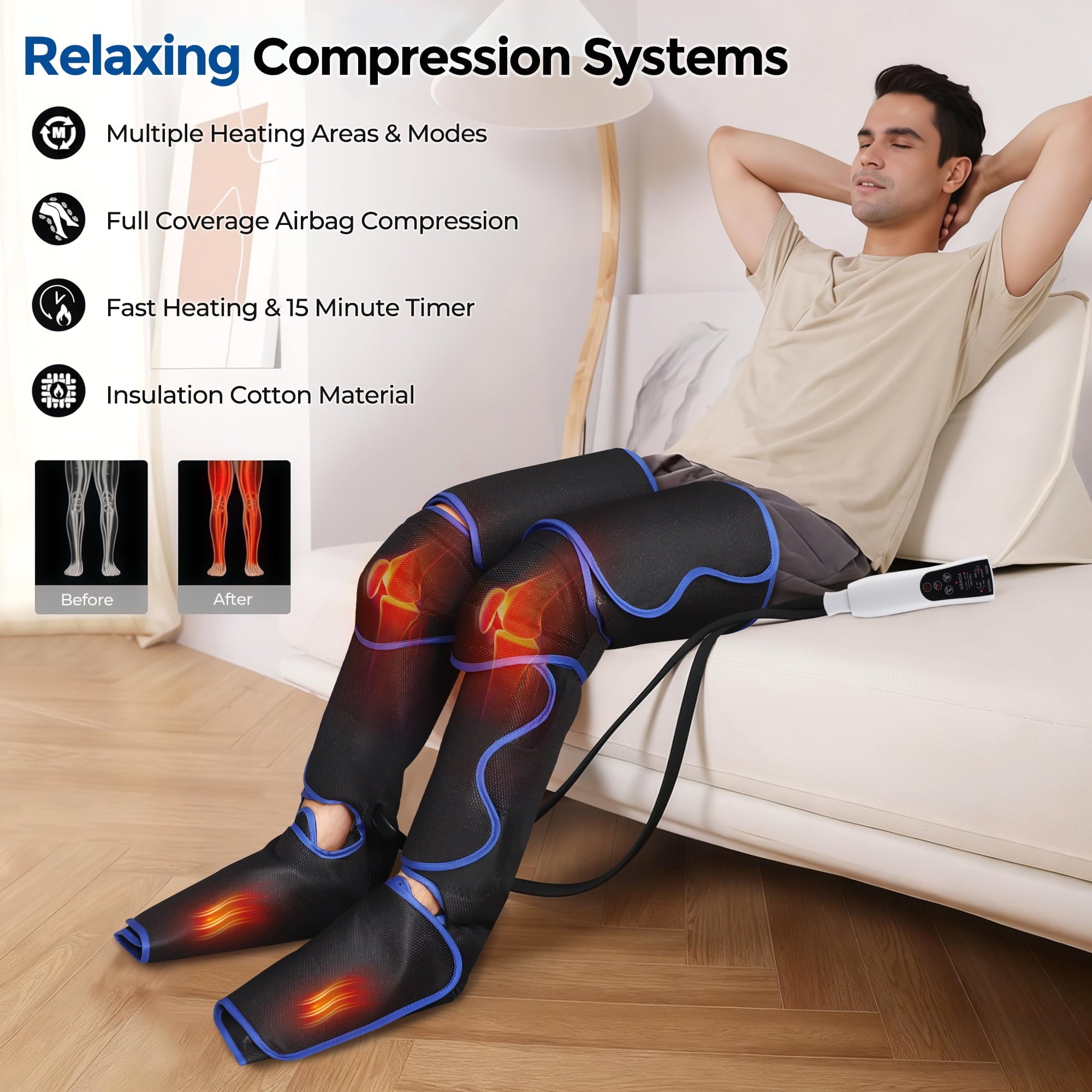 with Air Compression & Heat for Foot Calf Thigh, Upgrade Full Wraps for Circulation, with 3 Modes 3 Intensities 2 Hea... - Image 2