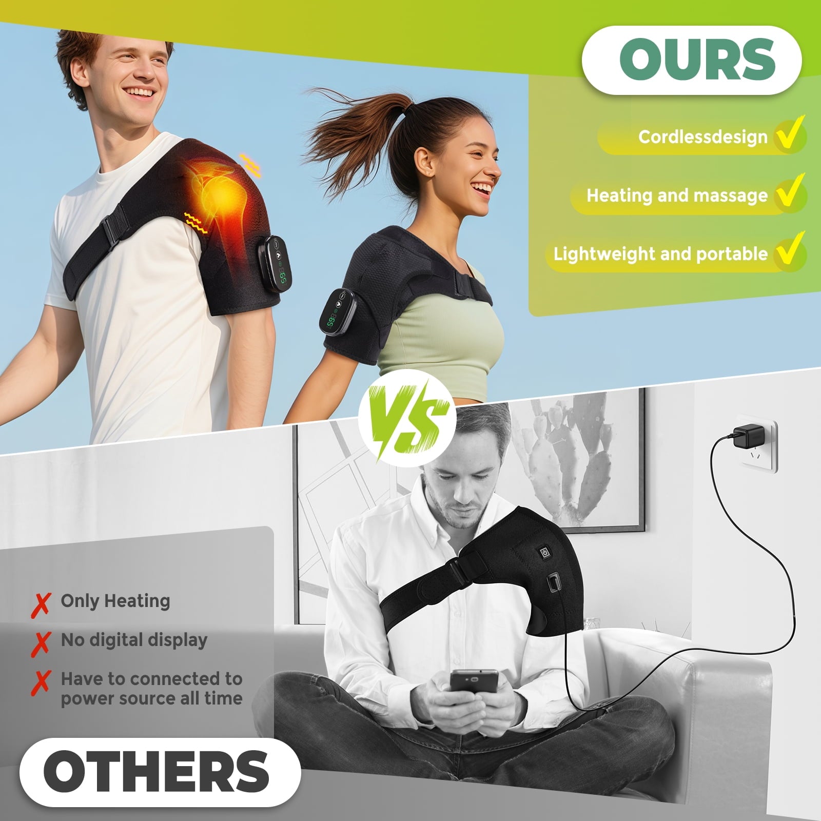 Cordless Heated Brace with Vibration and Heat for Rotator Cuff Relief, Adjustable Heated Massager, Gifts for Women Men - Image 3