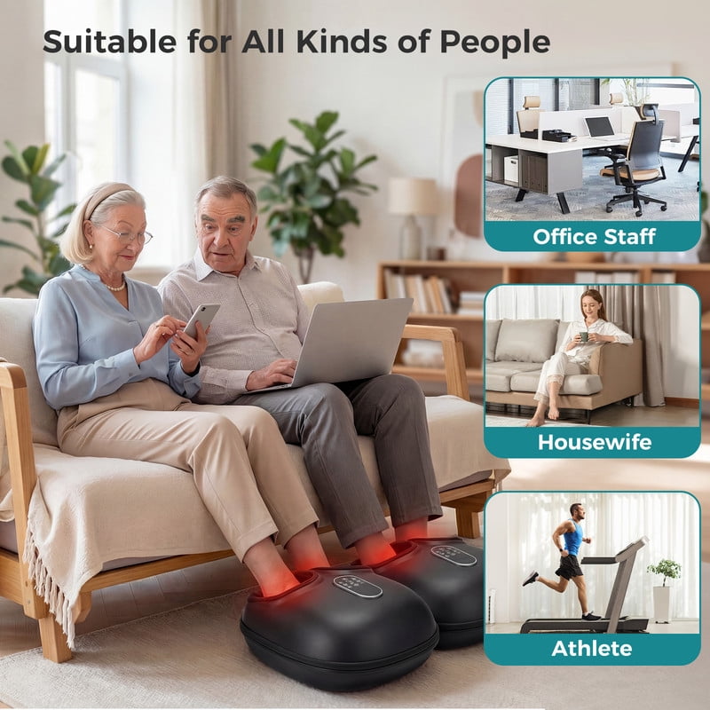 Machine with Heat & Shiatsu, Deep Tissue Plantar Fasciitis Relief, Gifts for Mom Dad, Fits Up to Size 13，Black - Image 5