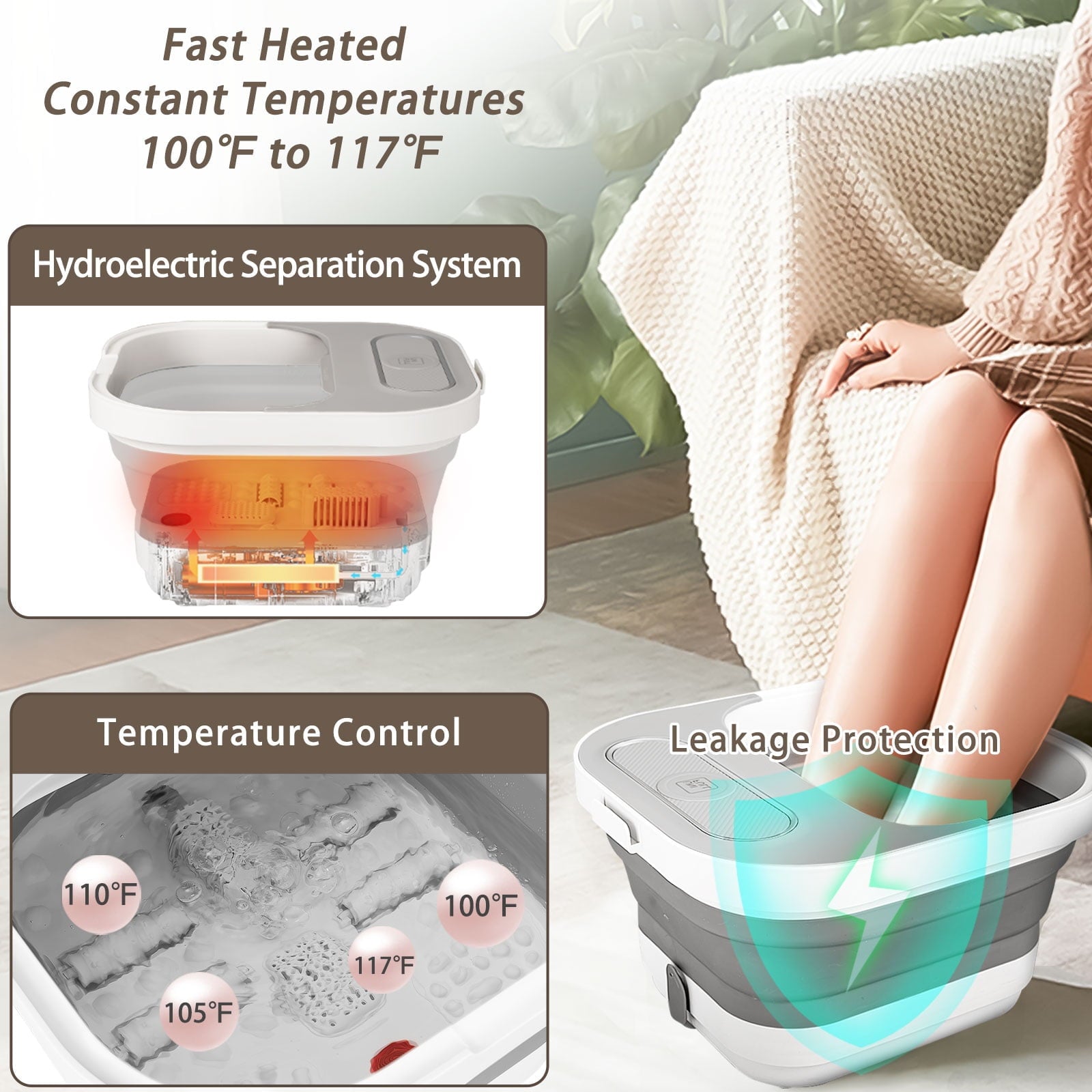Bath with Heat and Temperature Control, Massager Roller, Bubble, Remote Control, Pedicure Kit, Red Light, Heating Bath - Image 6