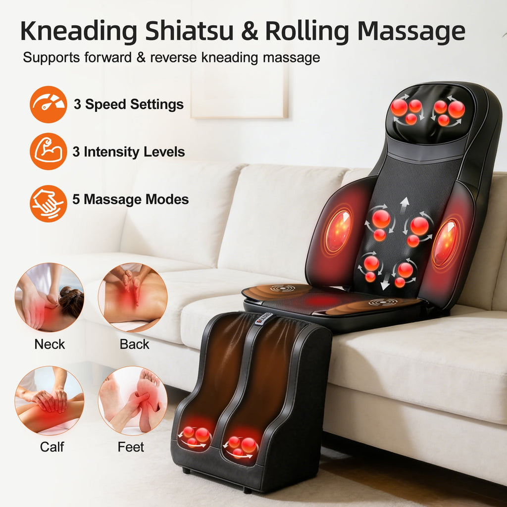 Massage Chair Pad with Heat, Shiatsu Neck & Back Massager with Foot Massager, Kneading & Rolling Massage for Pain Rel... - Image 5