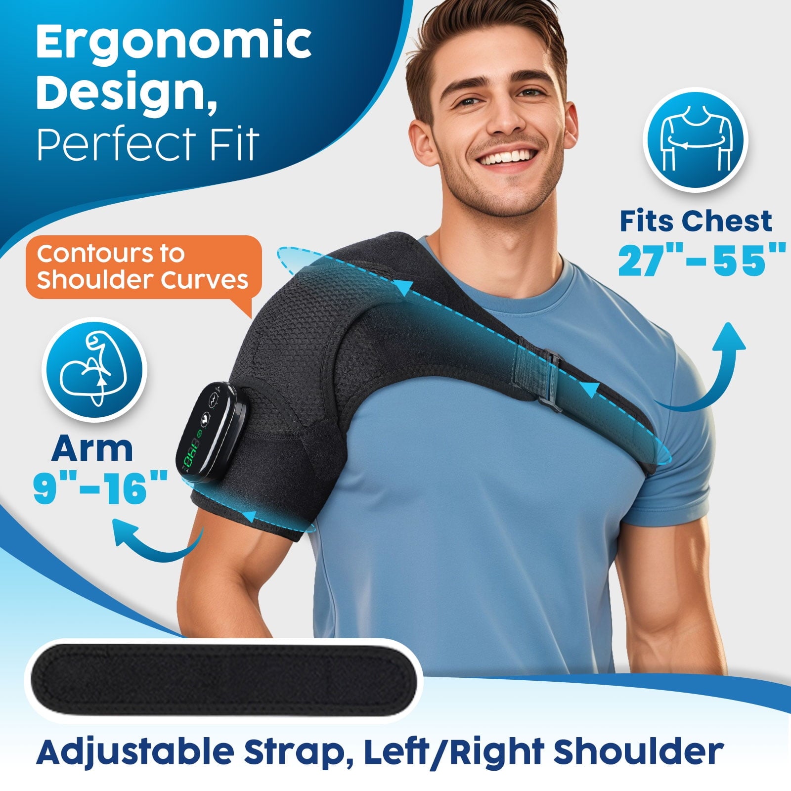 Wrap with Massage for Muscle Relief, Massage with 3 Heat & Vibration Settings, Electric Heating Pad Massager for Men ... - Image 2