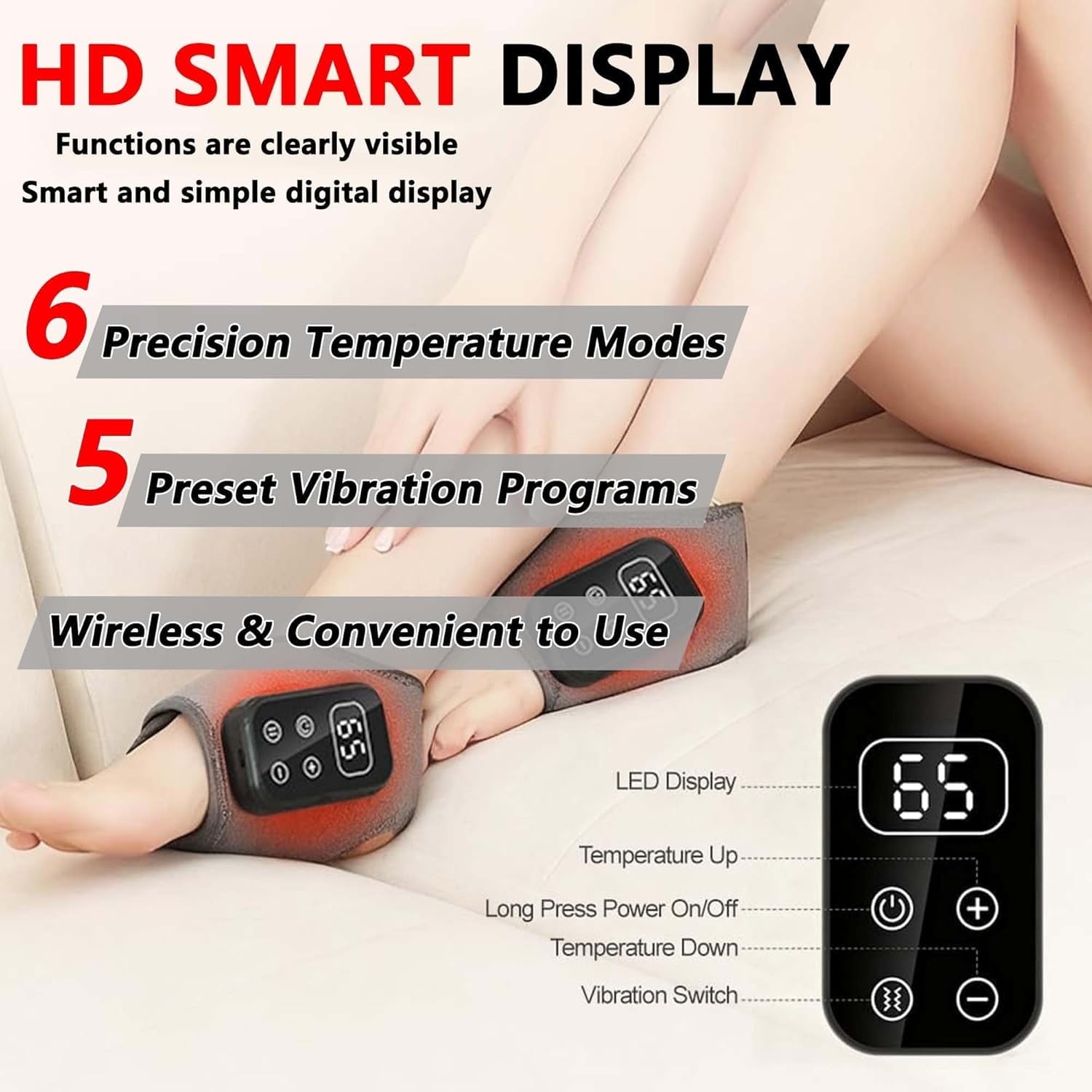 for Neuropathy, Triple Feet Relief with 5 massage intensity levels and 6 heat levels Visible Screen, Ankle Massage fo... - Image 3