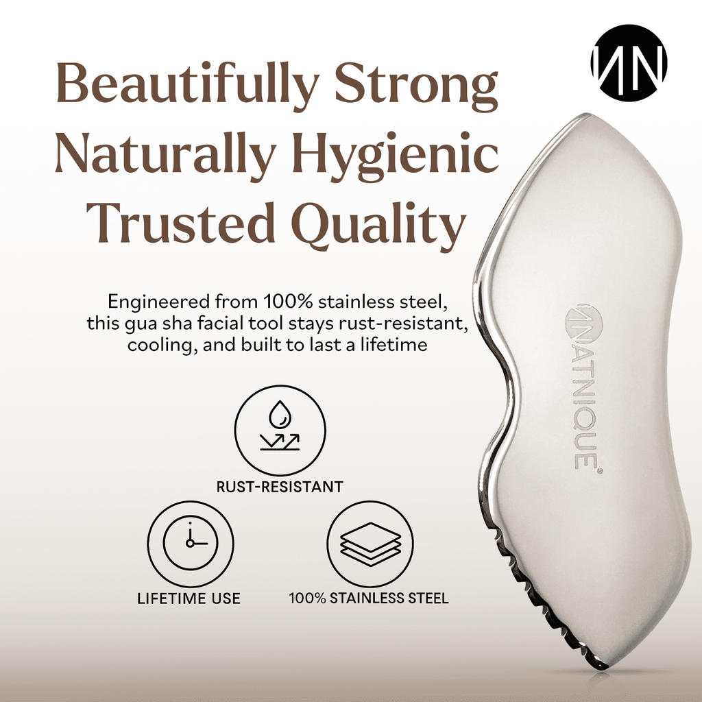 Stainless Steel Gua Sha Massager, Cooling, Board Shape, for Face, Neck & Body, Rolling w/ Travel Pouch - Image 6