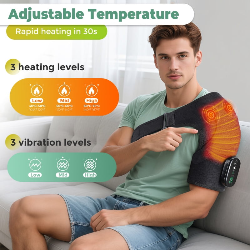 Cordless Heated Brace with Vibration and Heat for Rotator Cuff Relief, Adjustable Heated Massager, Gifts for Women Men - Image 6