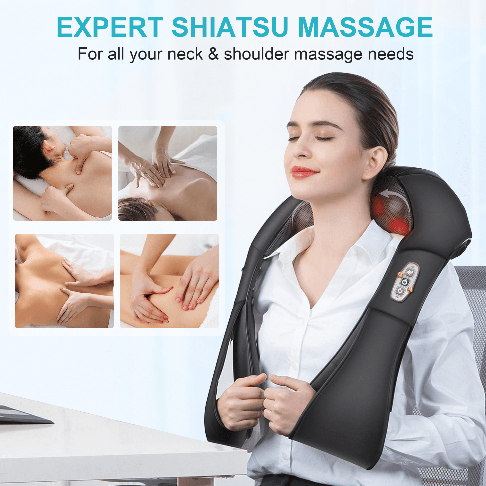 Neck Massager with Heating, Deep Tissue 3D Kneading Massager, Use at Home, Car, Office (Black) - Image 2