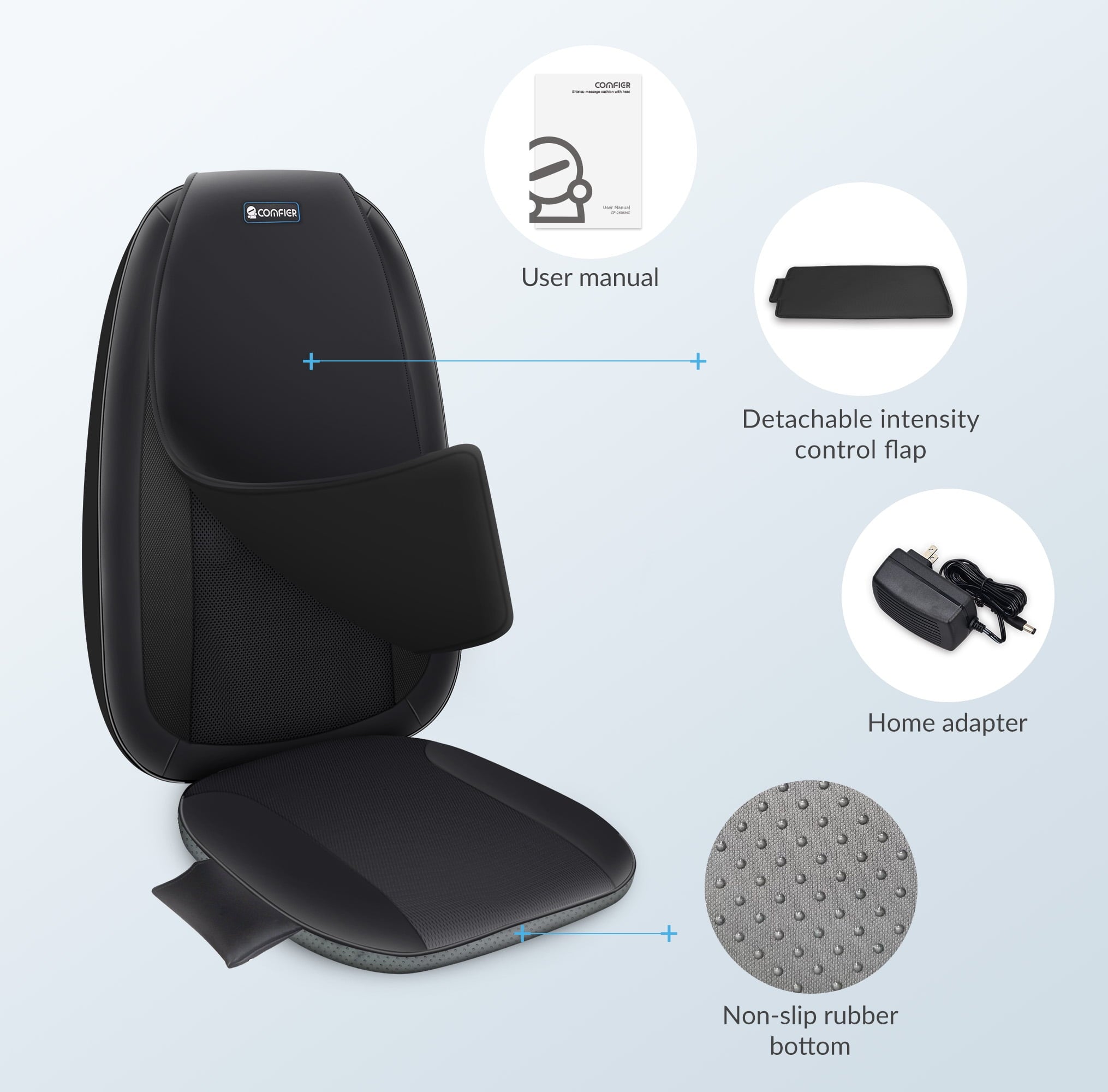 Massager with Heat Deep Tissue Kneading Massage Seat Cushion Electric Chair Pad Black - Image 2